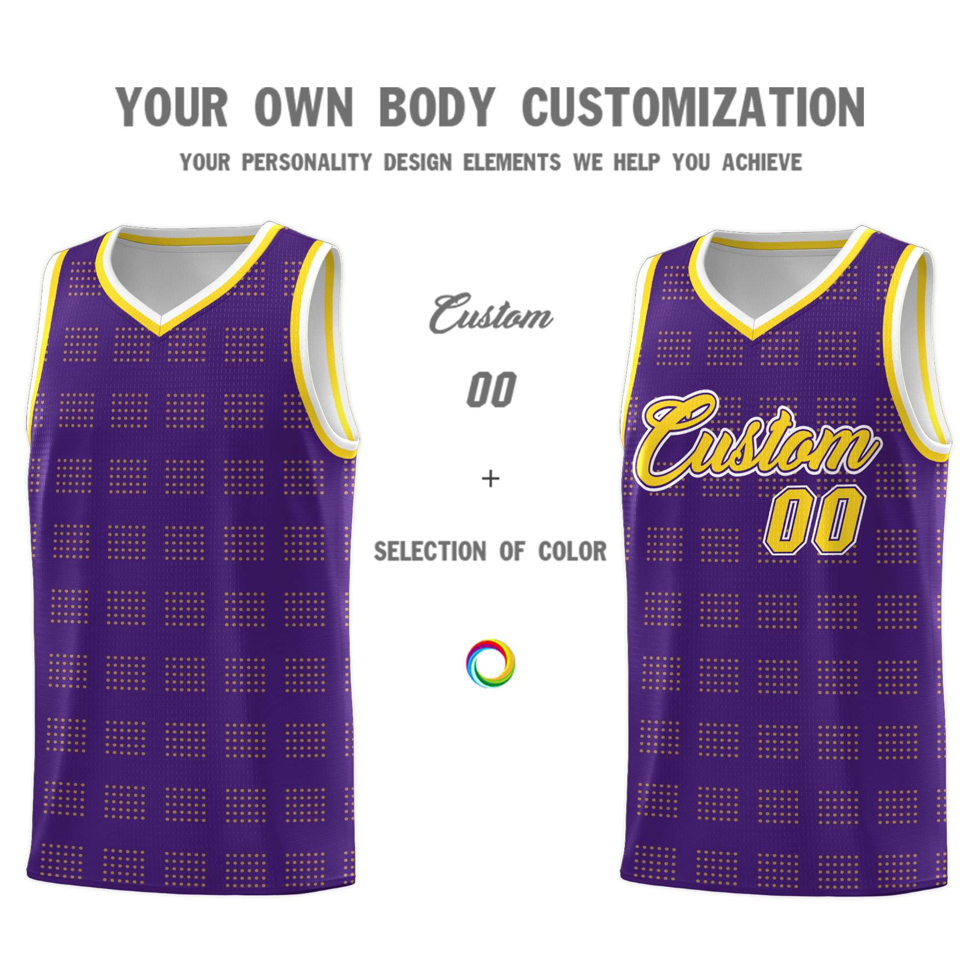 Custom Purple Gold Trailblazer Dot Pattern Sports Uniform Basketball Jersey