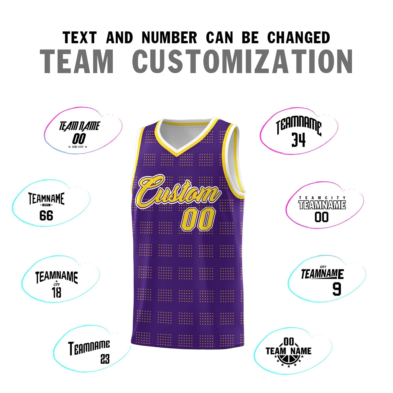 Custom Purple Gold Trailblazer Dot Pattern Sports Uniform Basketball Jersey