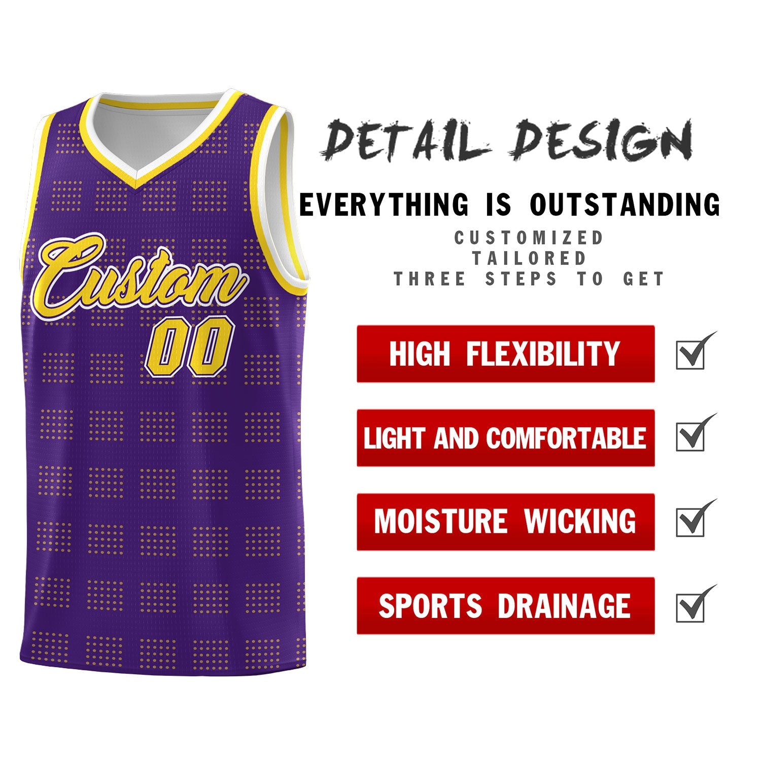 Custom Purple Gold Trailblazer Dot Pattern Sports Uniform Basketball Jersey