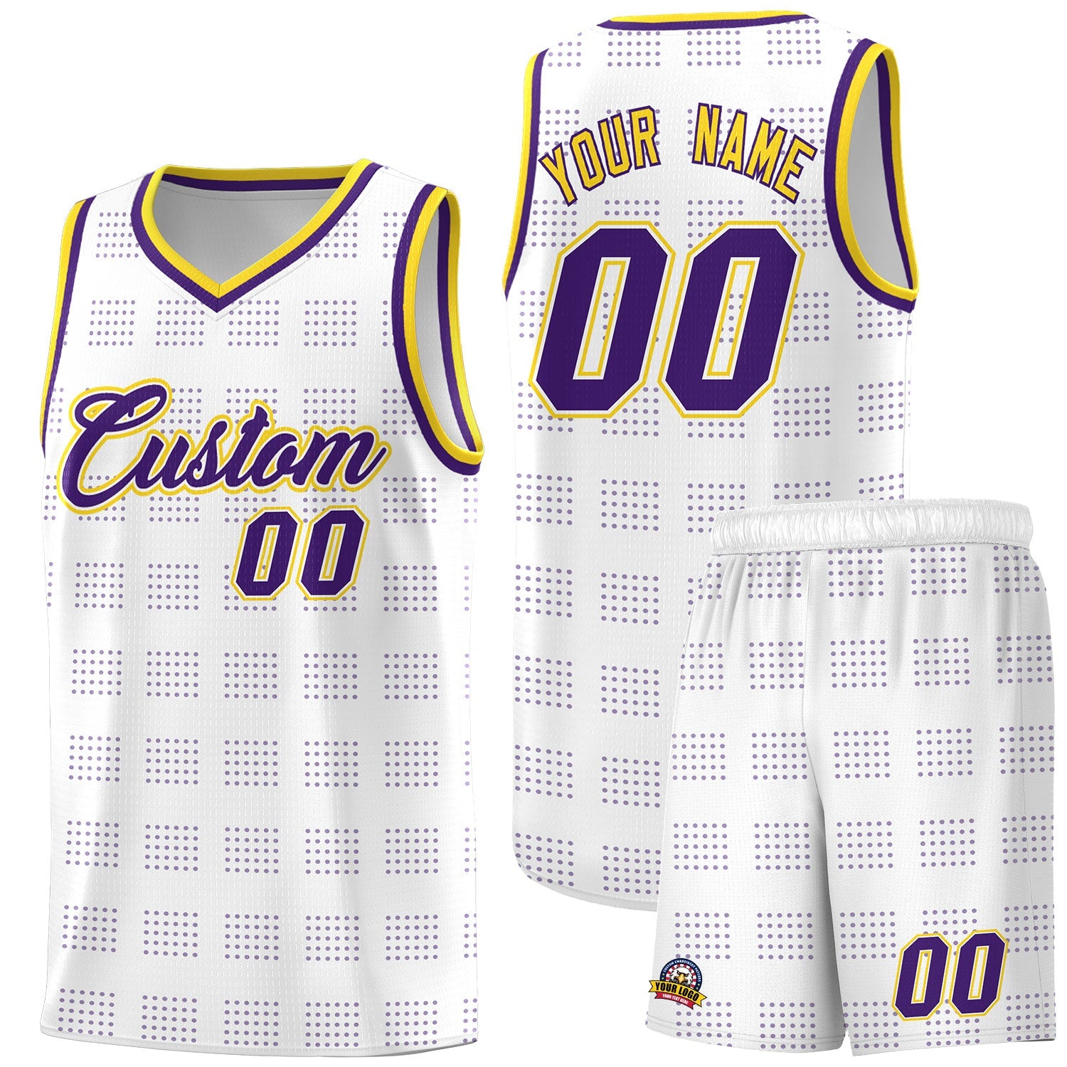 Custom White Purple Trailblazer Dot Pattern Sports Uniform Basketball Jersey