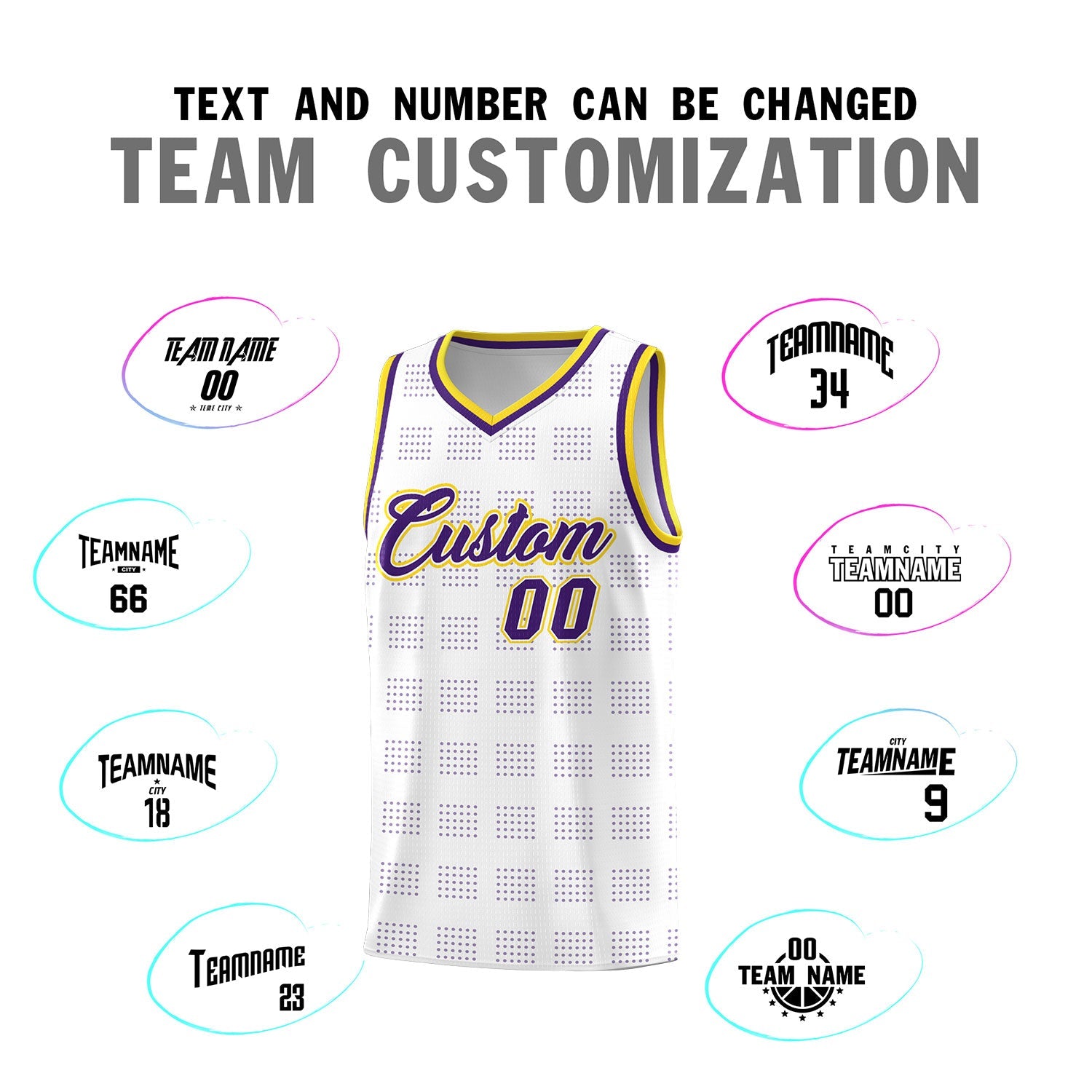 Custom White Purple Trailblazer Dot Pattern Sports Uniform Basketball Jersey