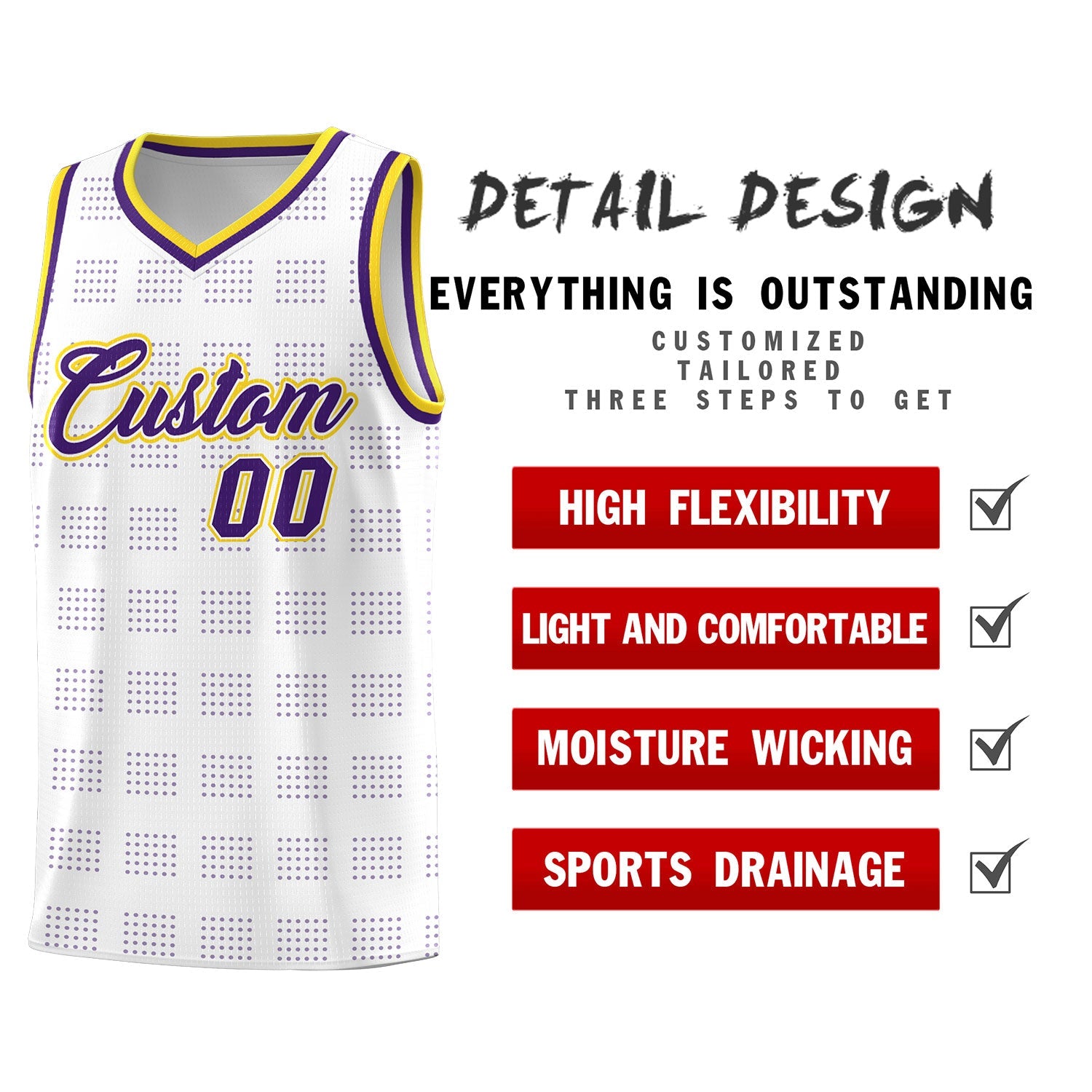 Custom White Purple Trailblazer Dot Pattern Sports Uniform Basketball Jersey