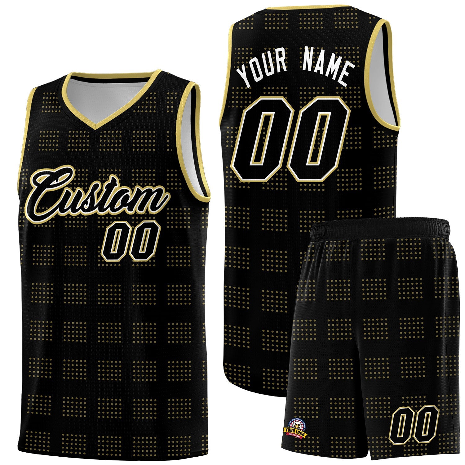 Custom Black Old Gold Trailblazer Dot Pattern Sports Uniform Basketball Jersey