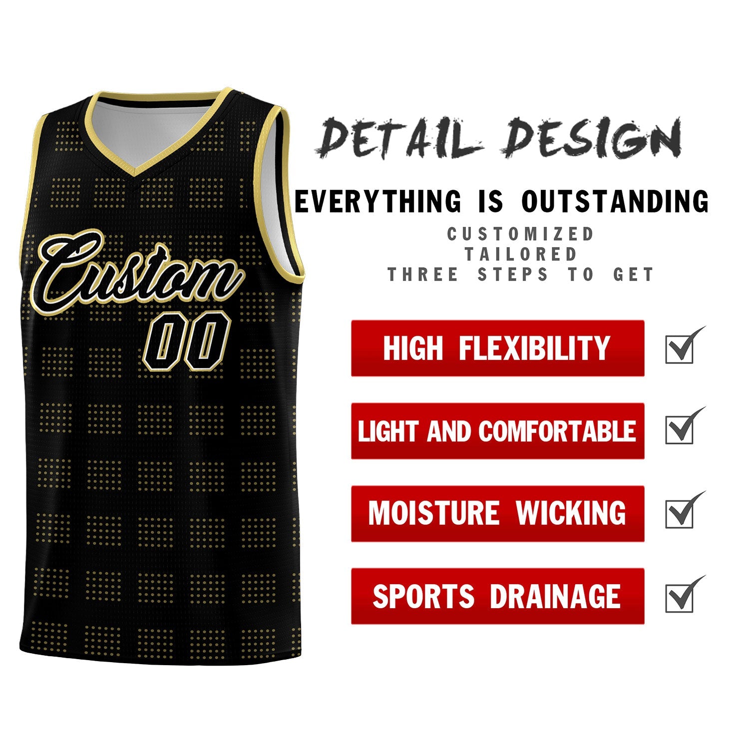 Custom Black Old Gold Trailblazer Dot Pattern Sports Uniform Basketball Jersey