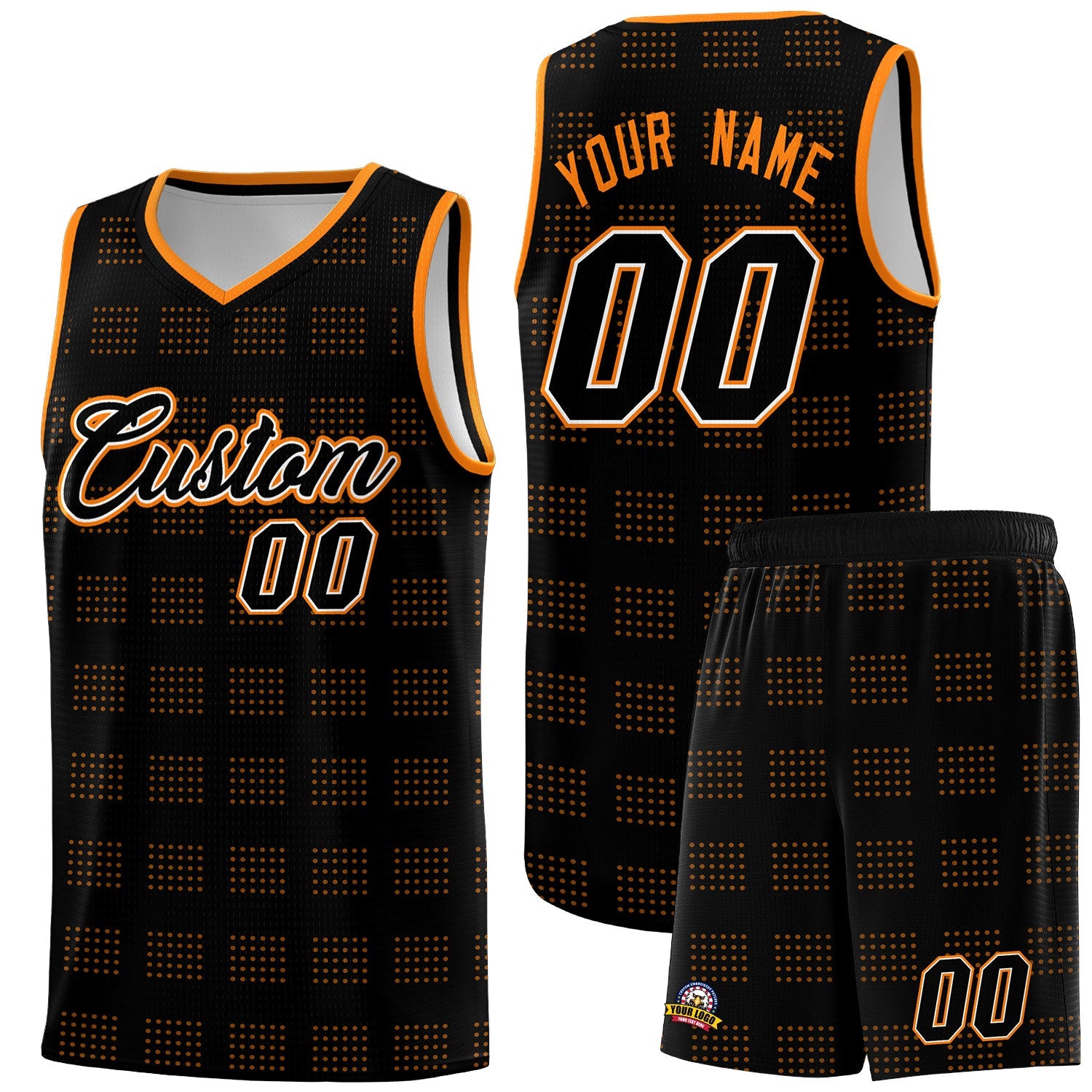 Custom Black Orange Trailblazer Dot Pattern Sports Uniform Basketball Jersey