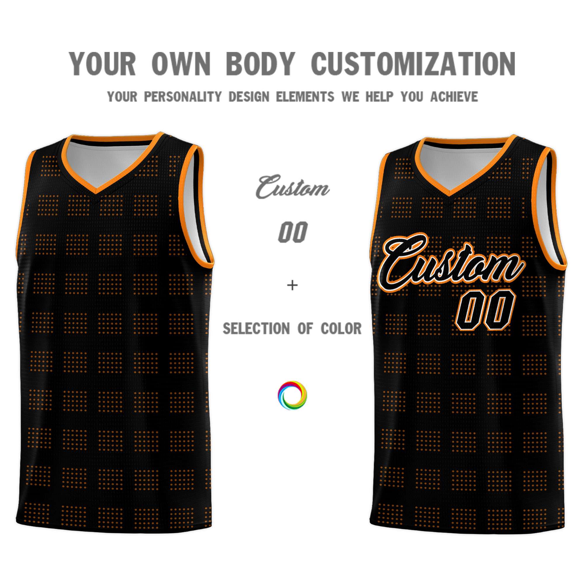 Custom Black Orange Trailblazer Dot Pattern Sports Uniform Basketball Jersey