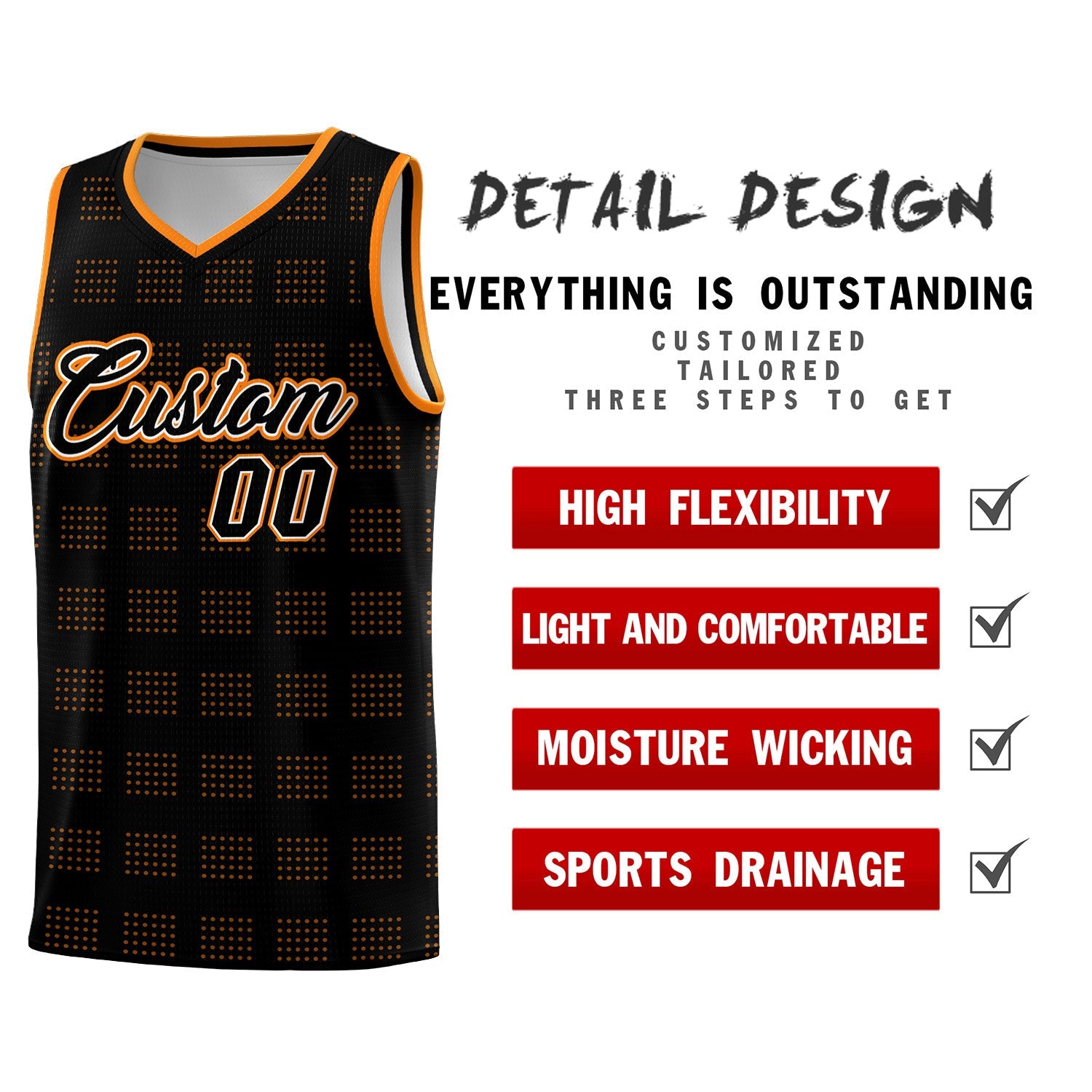 Custom Black Orange Trailblazer Dot Pattern Sports Uniform Basketball Jersey