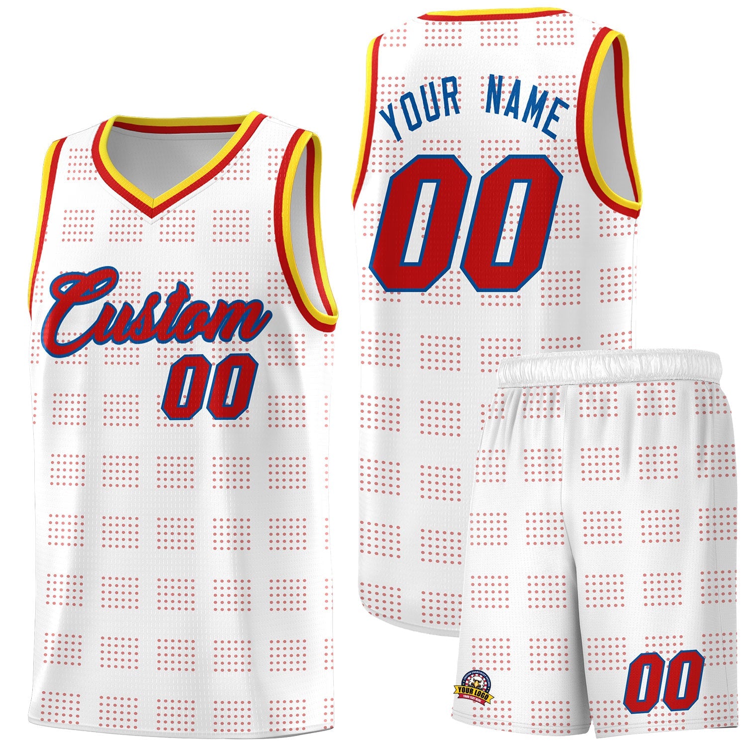 Custom White Red Trailblazer Dot Pattern Sports Uniform Basketball Jersey