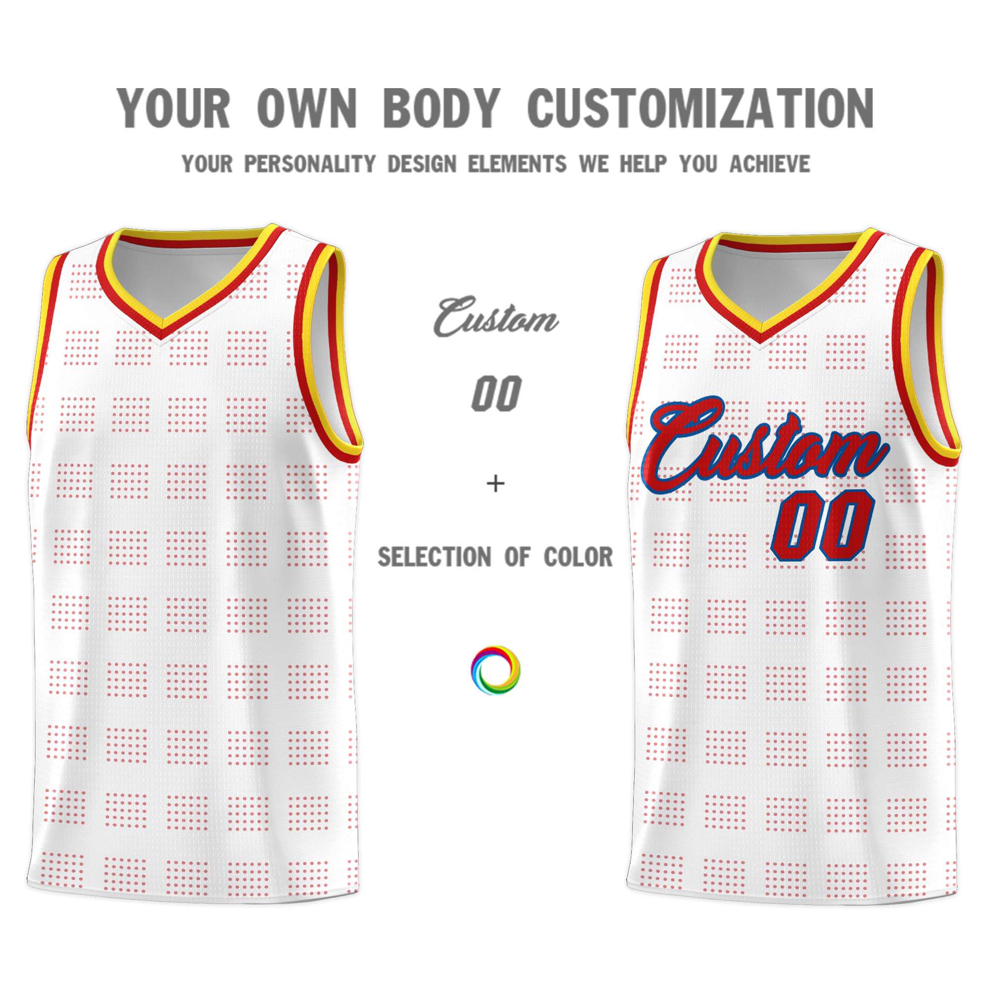 Custom White Red Trailblazer Dot Pattern Sports Uniform Basketball Jersey