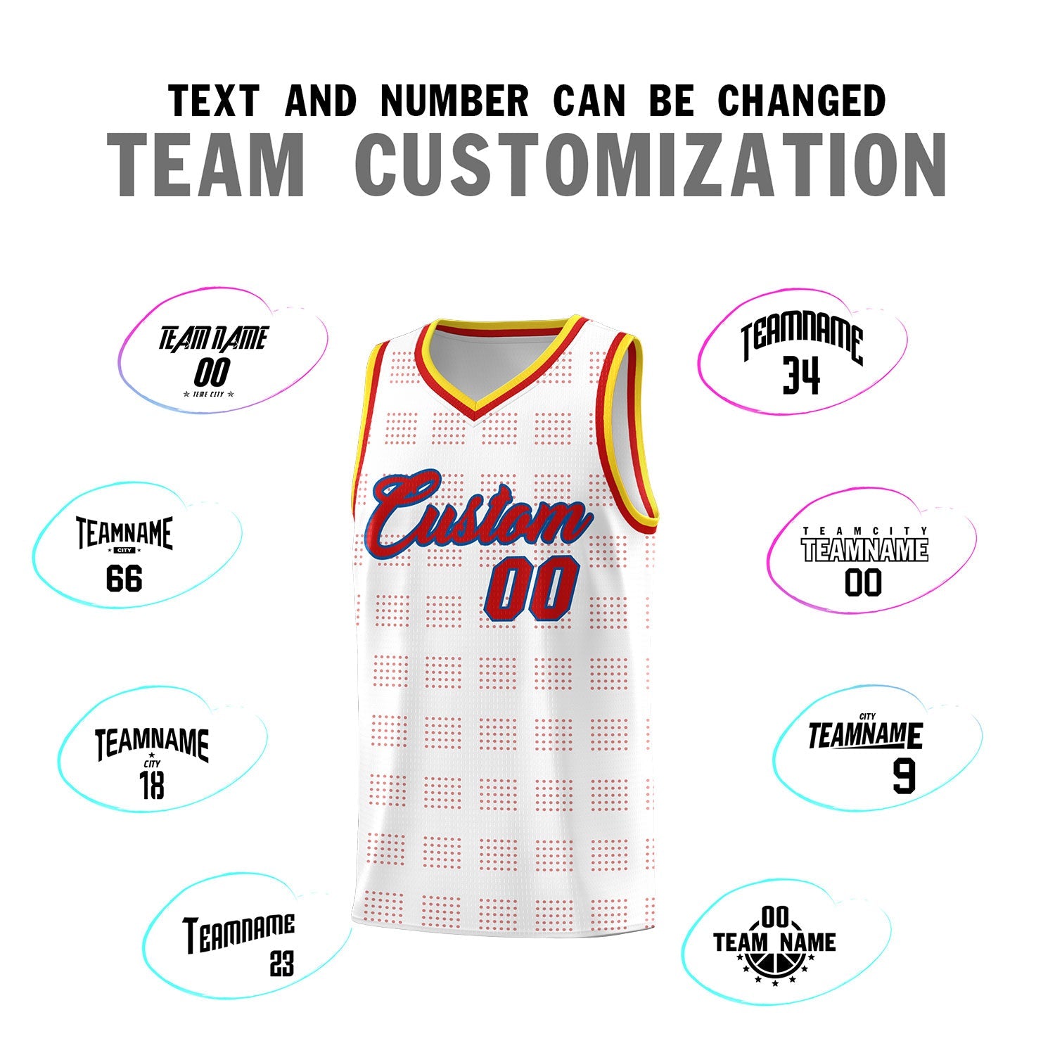 Custom White Red Trailblazer Dot Pattern Sports Uniform Basketball Jersey