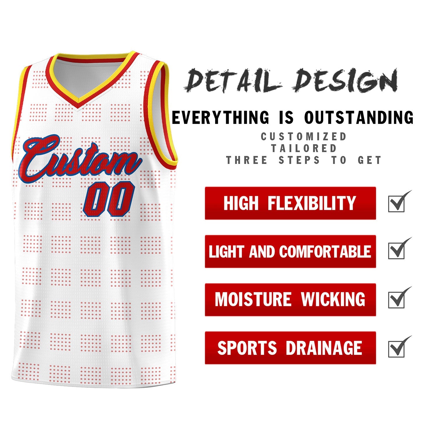 Custom White Red Trailblazer Dot Pattern Sports Uniform Basketball Jersey