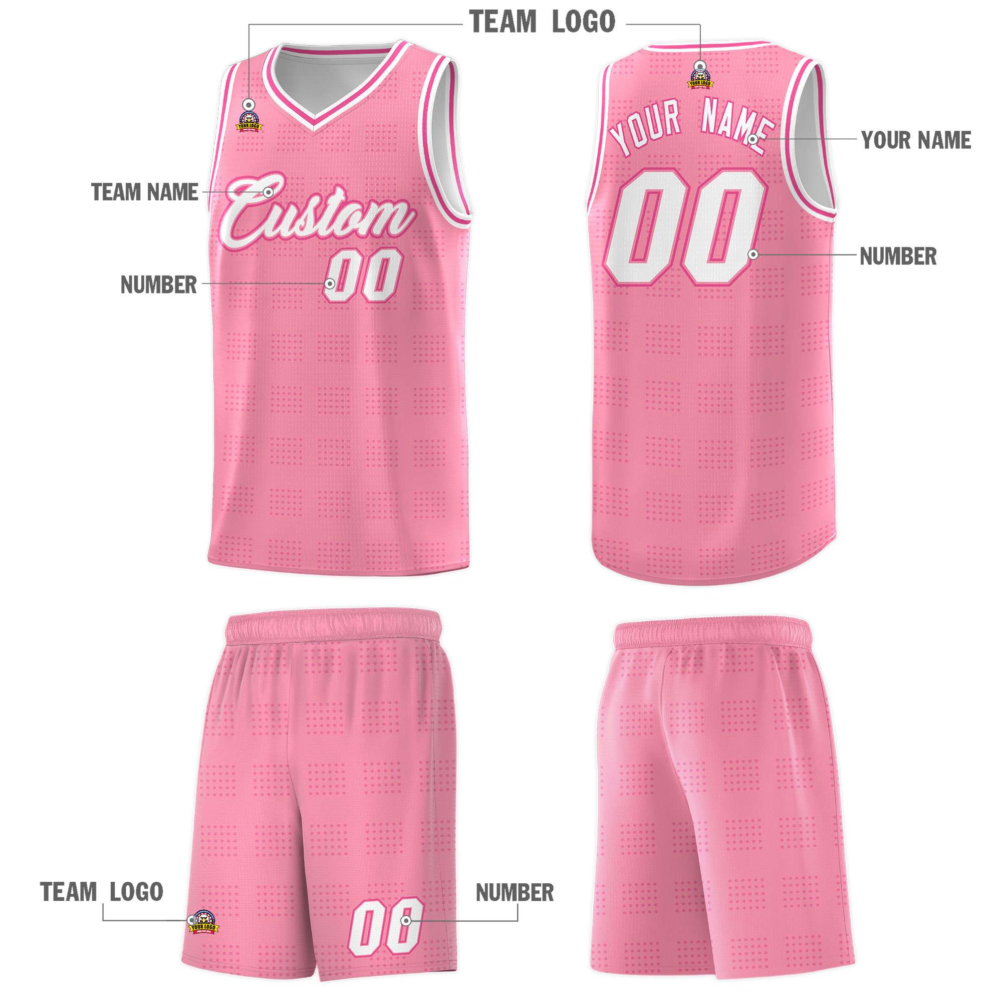 Custom Light Pink Pink Trailblazer Dot Pattern Sports Uniform Basketball Jersey