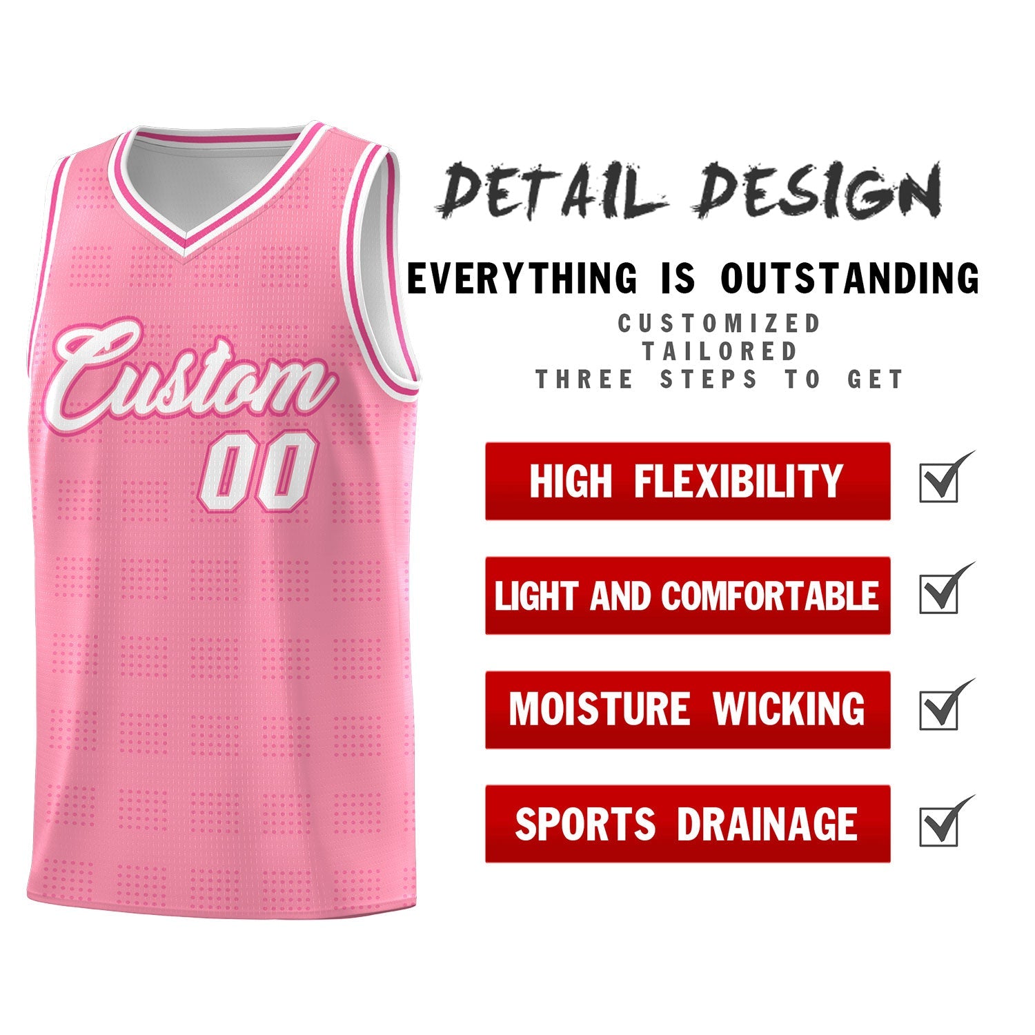 Custom Light Pink Pink Trailblazer Dot Pattern Sports Uniform Basketball Jersey