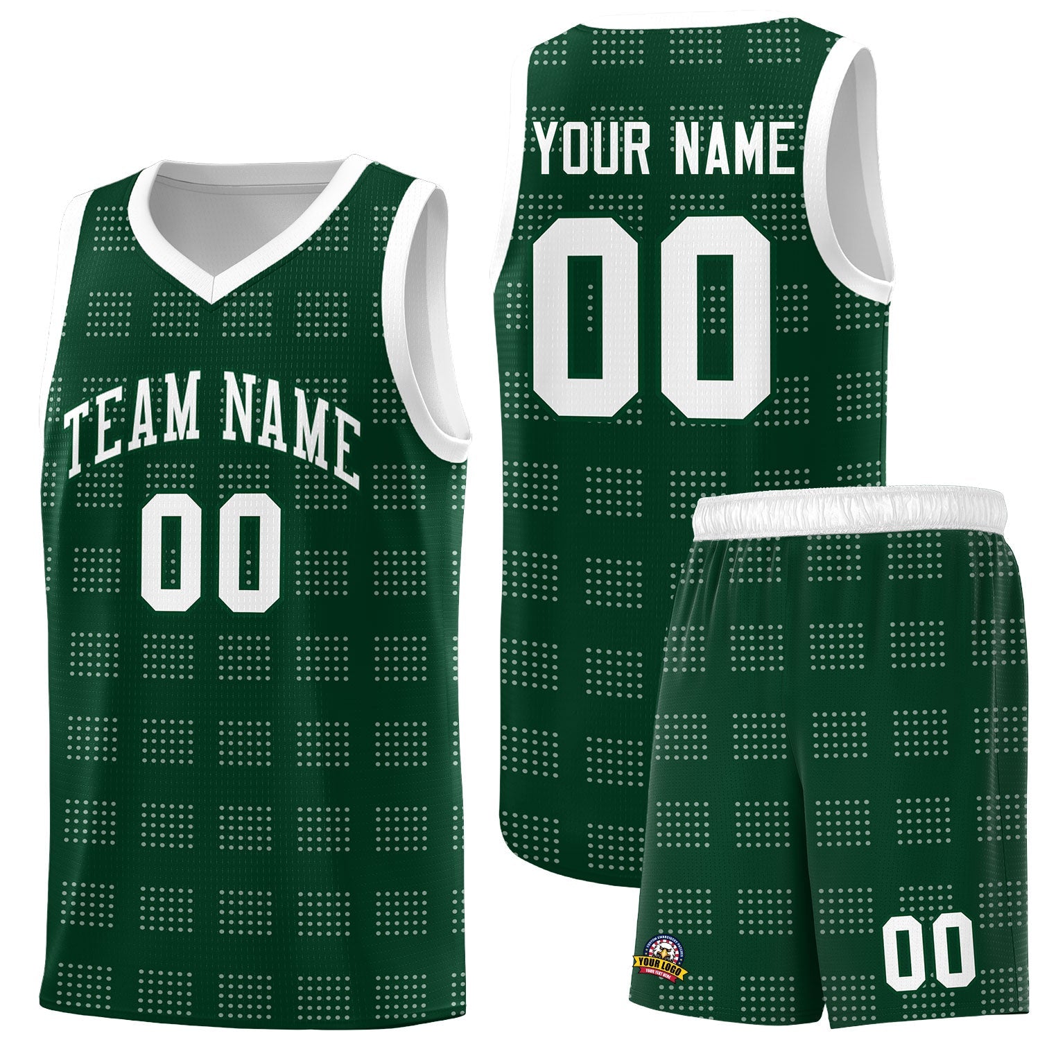 Custom Hunter Green White Trailblazer Dot Pattern Sports Uniform Basketball Jersey