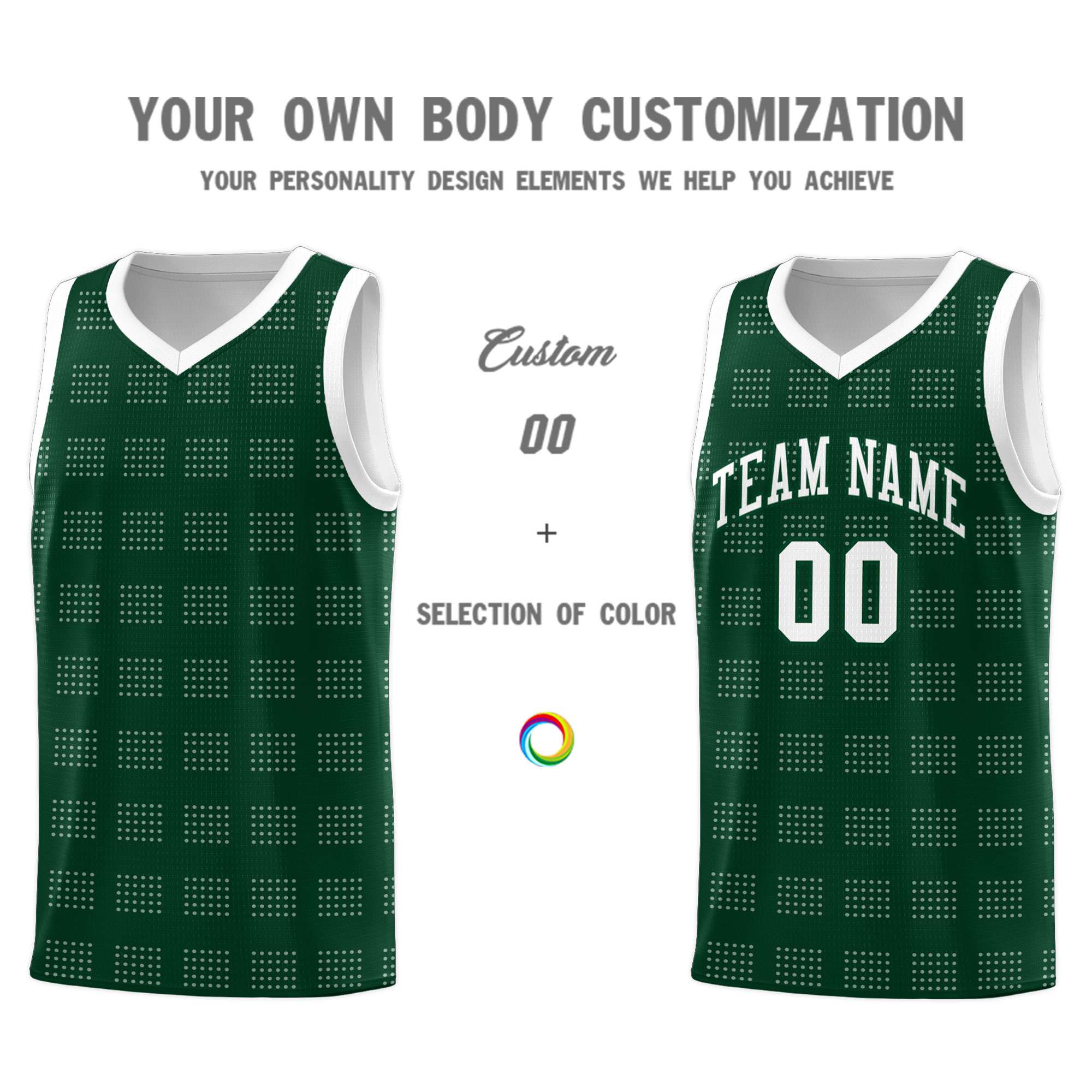 Custom Hunter Green White Trailblazer Dot Pattern Sports Uniform Basketball Jersey