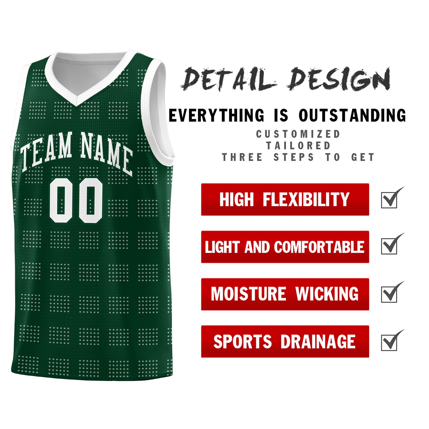 Custom Hunter Green White Trailblazer Dot Pattern Sports Uniform Basketball Jersey