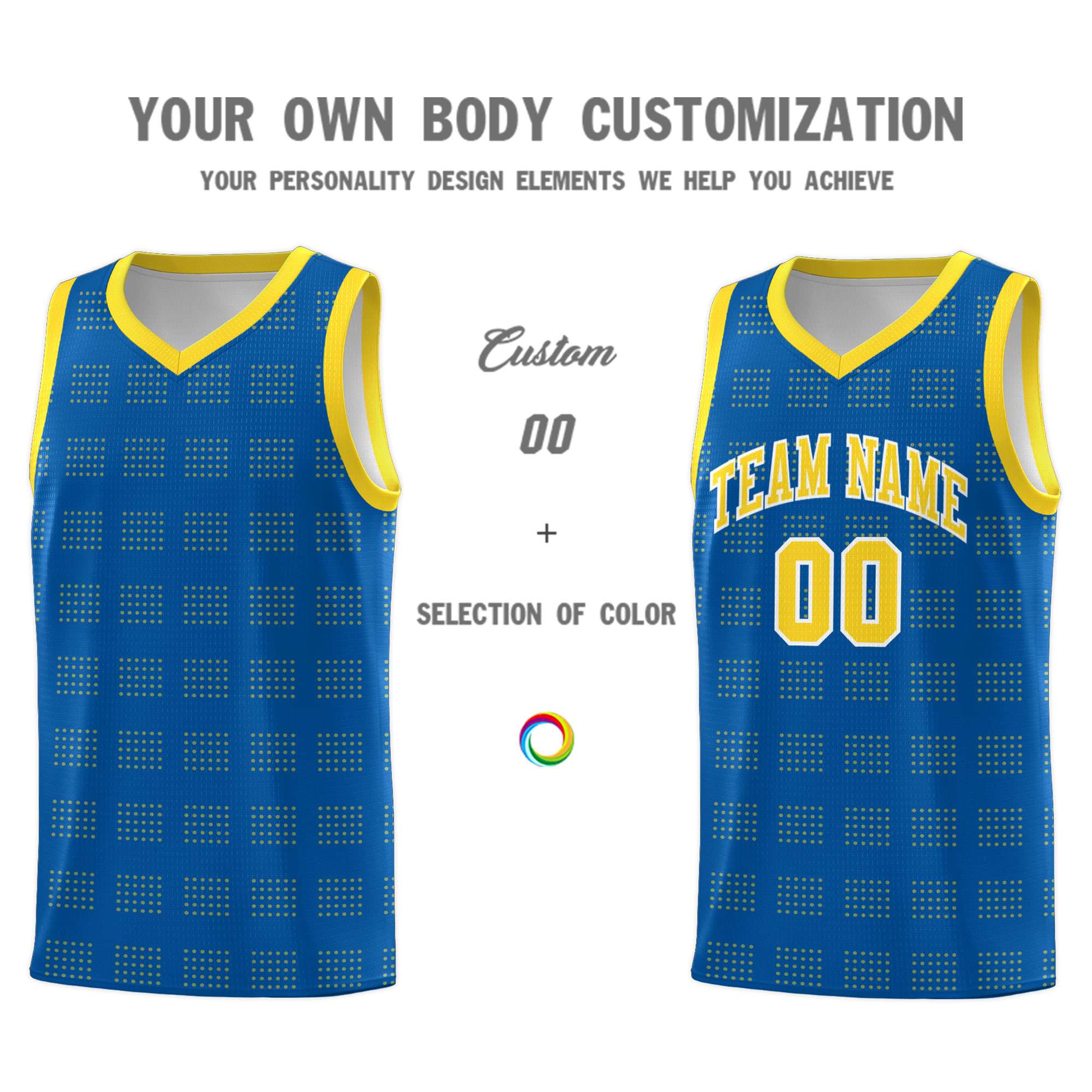 Custom Royal Gold Trailblazer Dot Pattern Sports Uniform Basketball Jersey