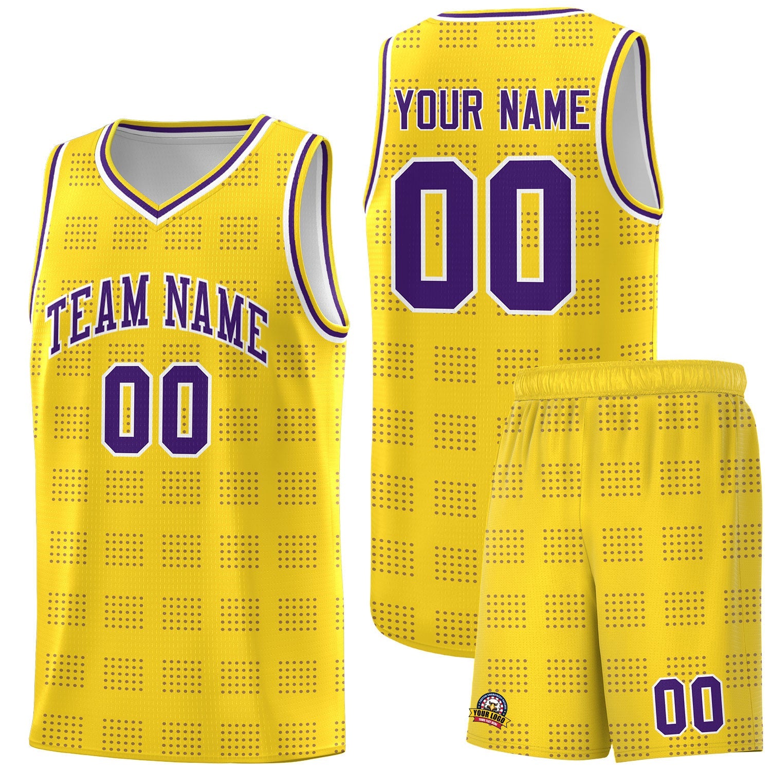 Custom Gold Purple Trailblazer Dot Pattern Sports Uniform Basketball Jersey