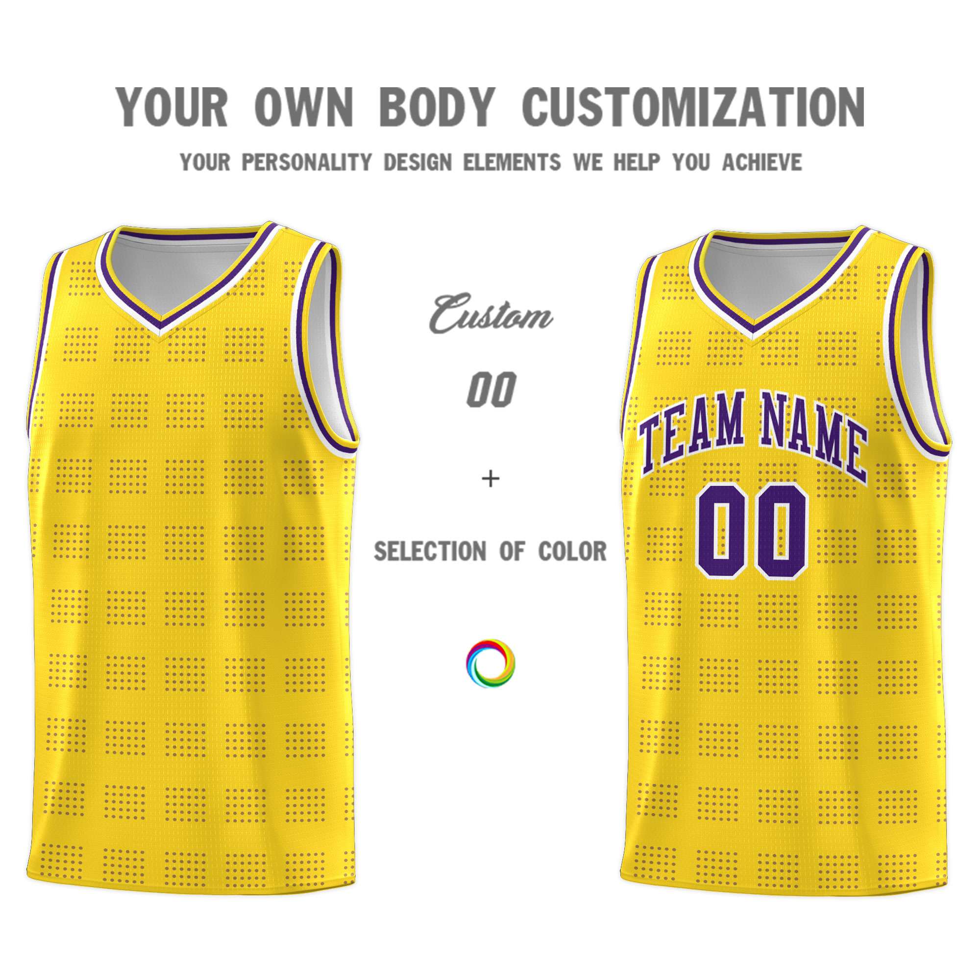 Custom Gold Purple Trailblazer Dot Pattern Sports Uniform Basketball Jersey