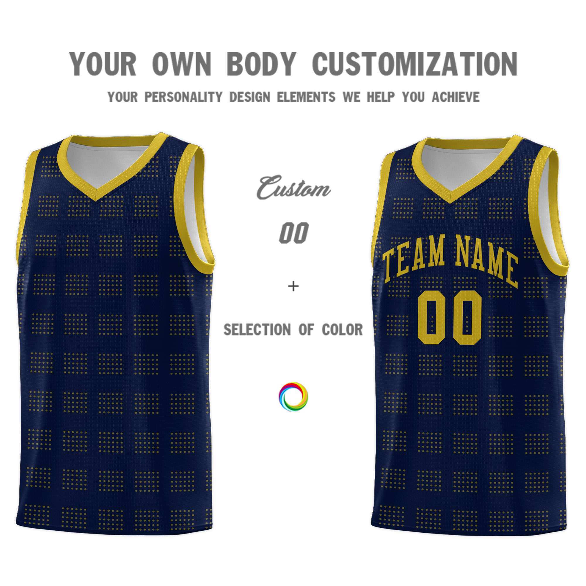 Custom Navy Old Gold Trailblazer Dot Pattern Sports Uniform Basketball Jersey