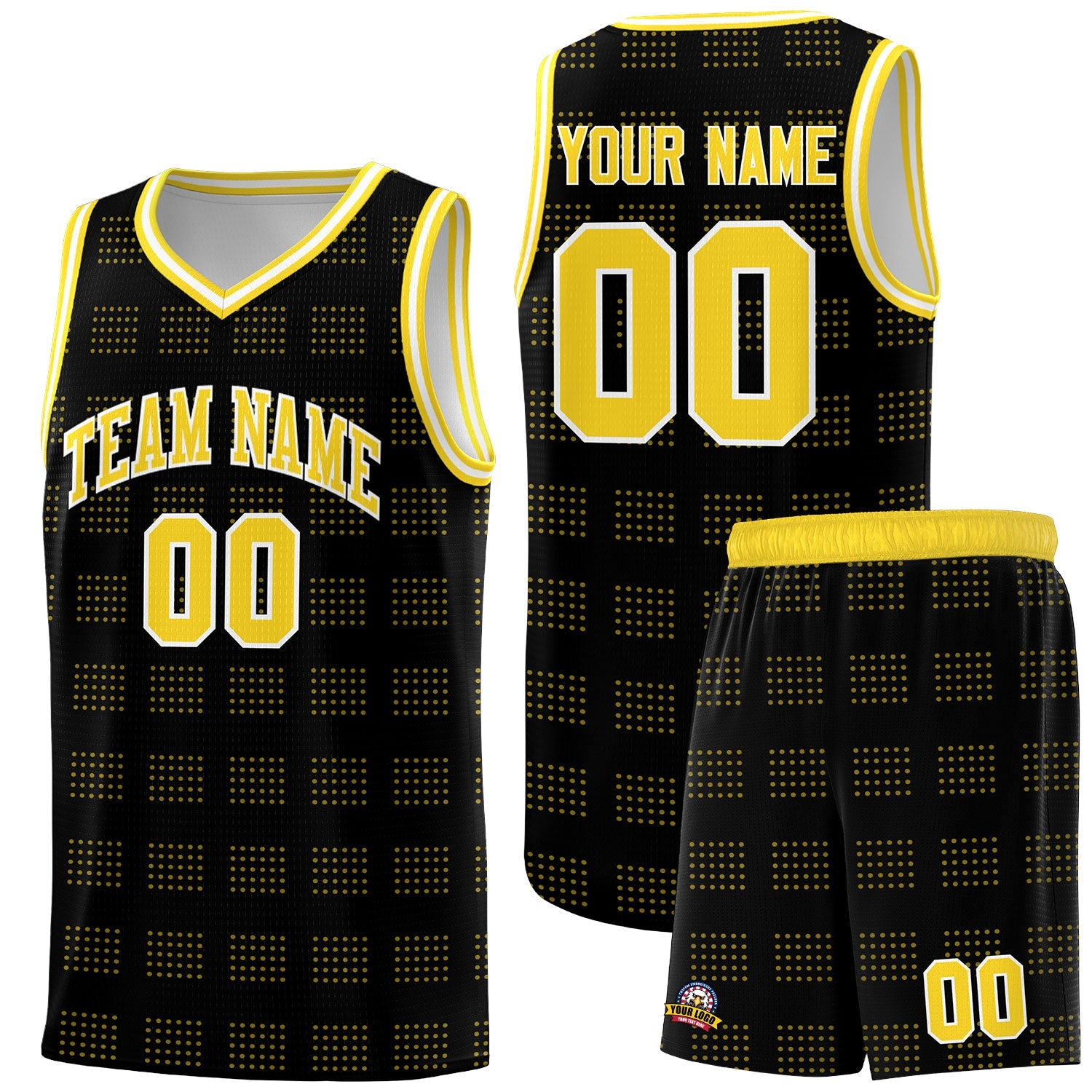 Custom Black Gold Trailblazer Dot Pattern Sports Uniform Basketball Jersey