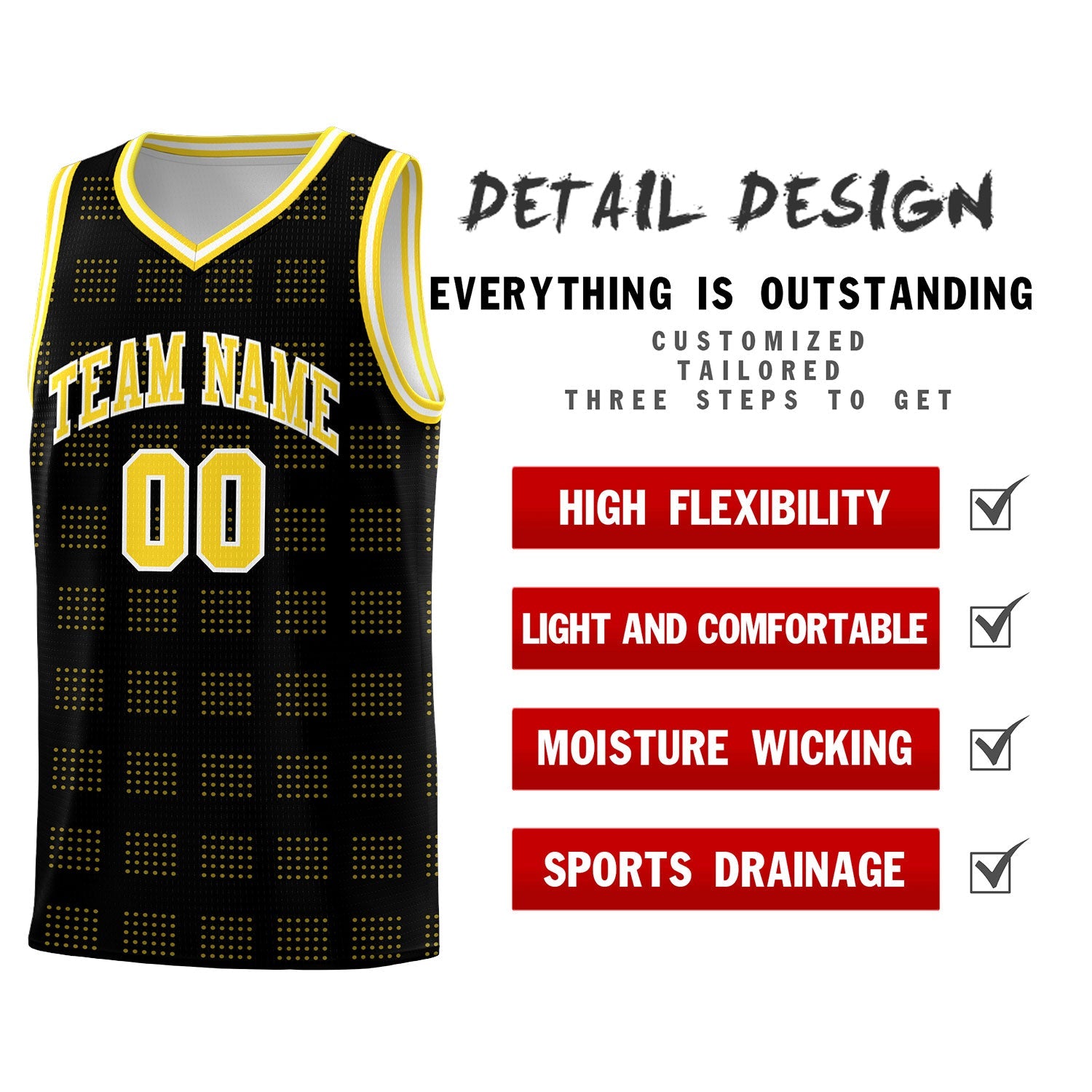 Custom Black Gold Trailblazer Dot Pattern Sports Uniform Basketball Jersey