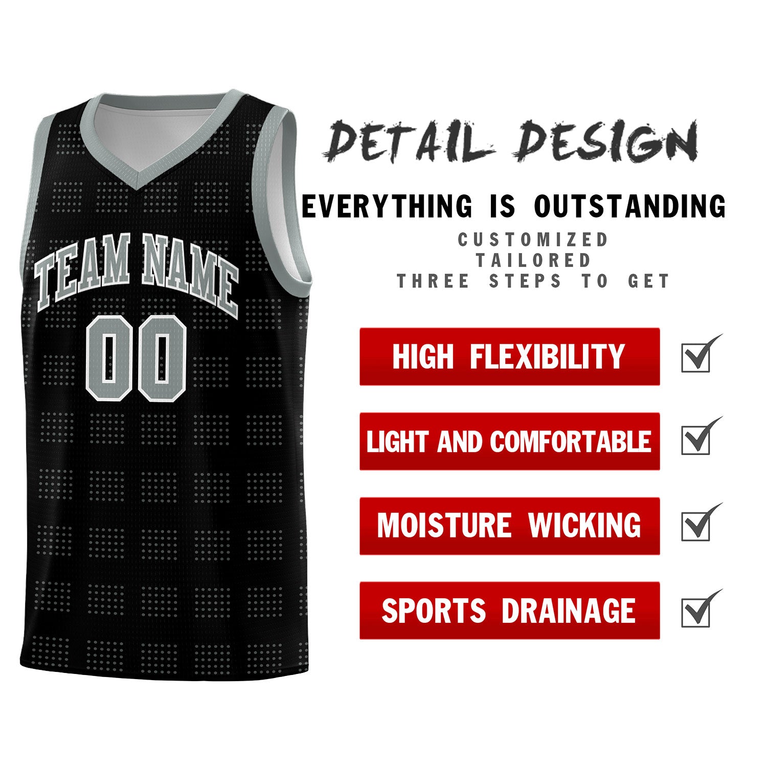 Custom Black Gray Trailblazer Dot Pattern Sports Uniform Basketball Jersey