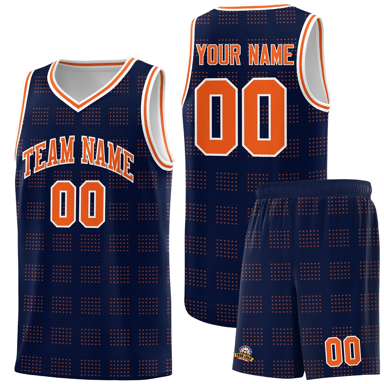 Custom Navy Orange Trailblazer Dot Pattern Sports Uniform Basketball Jersey