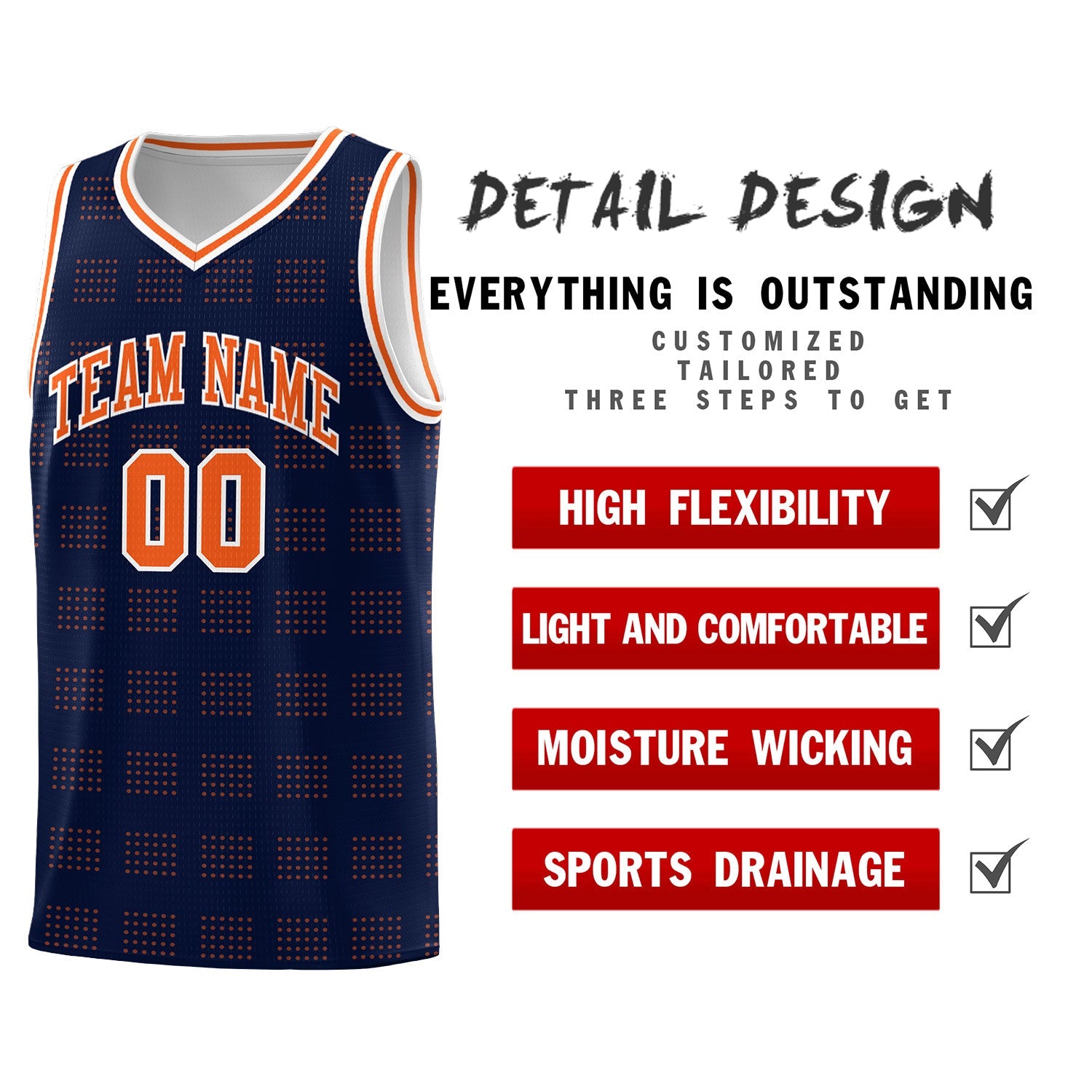 Custom Navy Orange Trailblazer Dot Pattern Sports Uniform Basketball Jersey