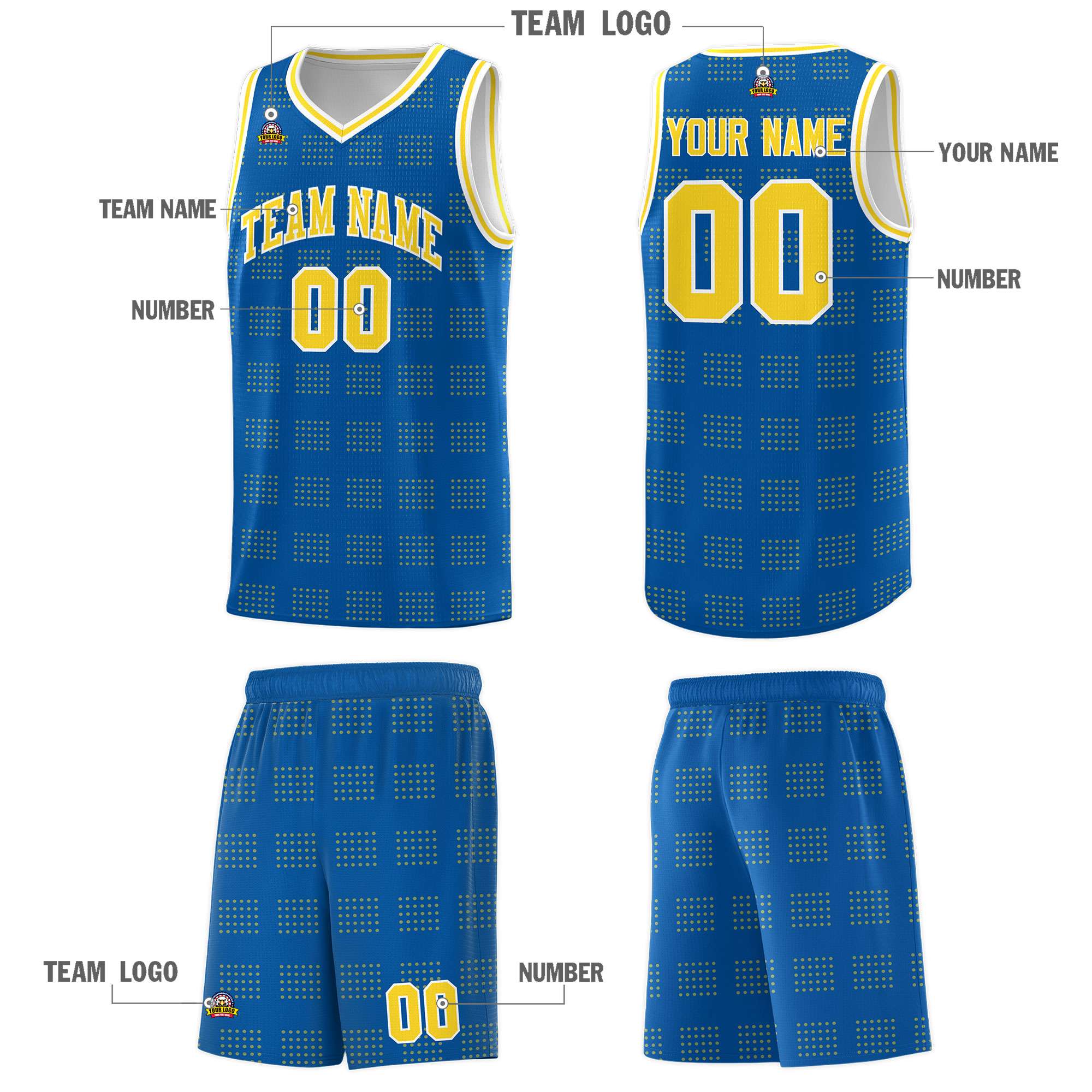 Custom Royal Gold Trailblazer Dot Pattern Sports Uniform Basketball Jersey