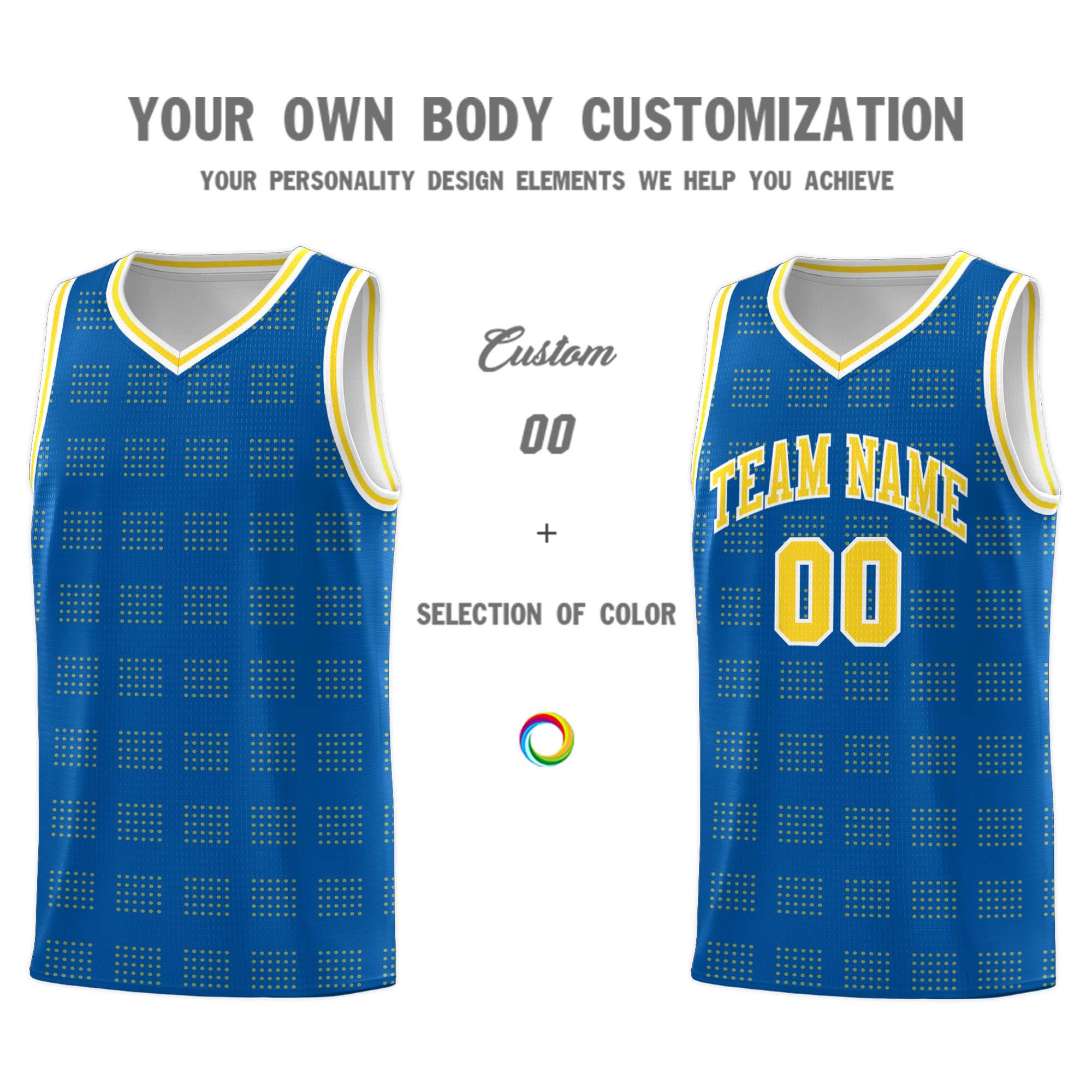 Custom Royal Gold Trailblazer Dot Pattern Sports Uniform Basketball Jersey