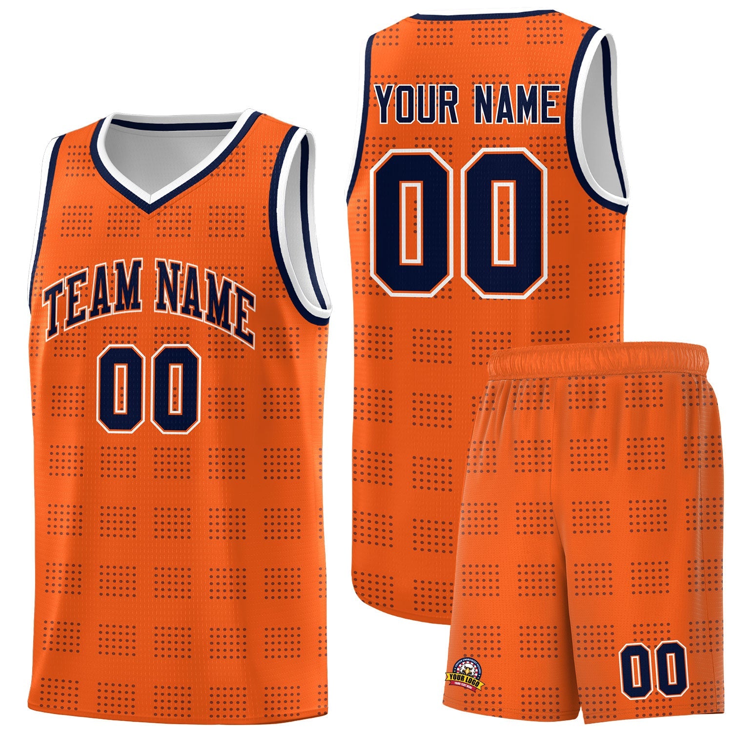 Custom Orange Navy Trailblazer Dot Pattern Sports Uniform Basketball Jersey