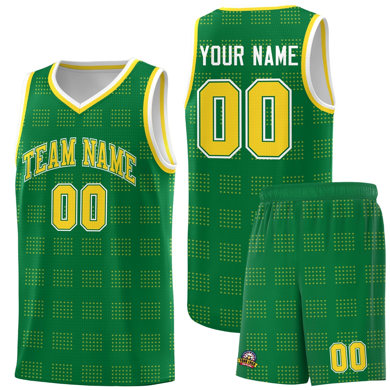 Custom Kelly Green Gold Trailblazer Dot Pattern Sports Uniform Basketball Jersey