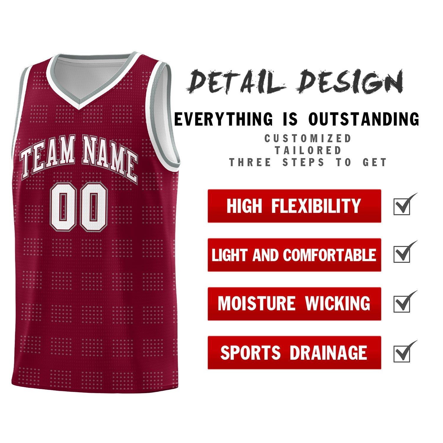 Custom Crimson Gray Trailblazer Dot Pattern Sports Uniform Basketball Jersey