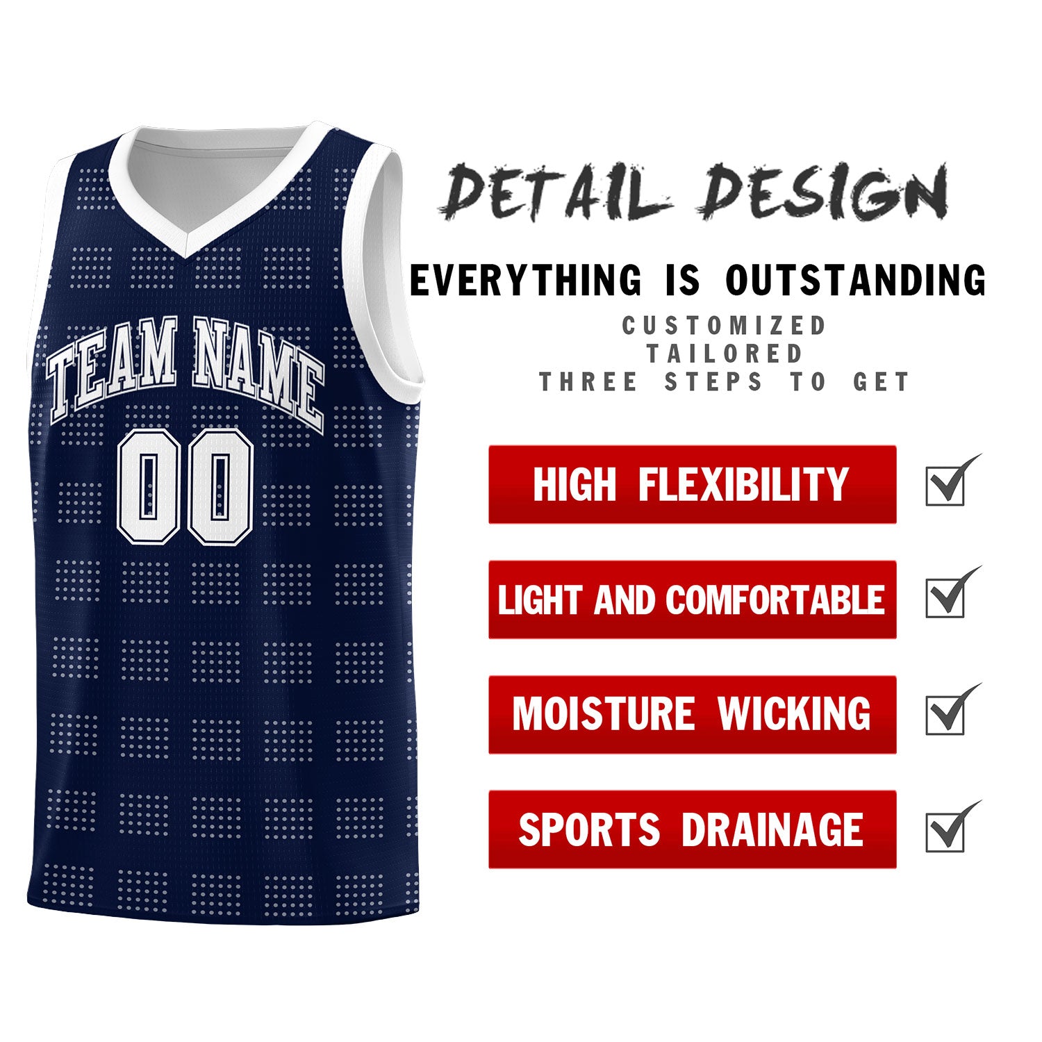 Custom Navy White Trailblazer Dot Pattern Sports Uniform Basketball Jersey