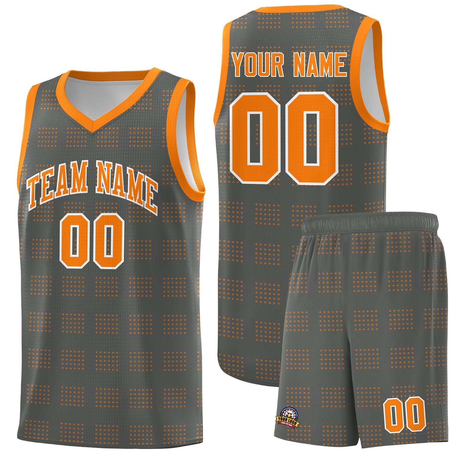 Custom Dark Gray Orange Trailblazer Dot Pattern Sports Uniform Basketball Jersey