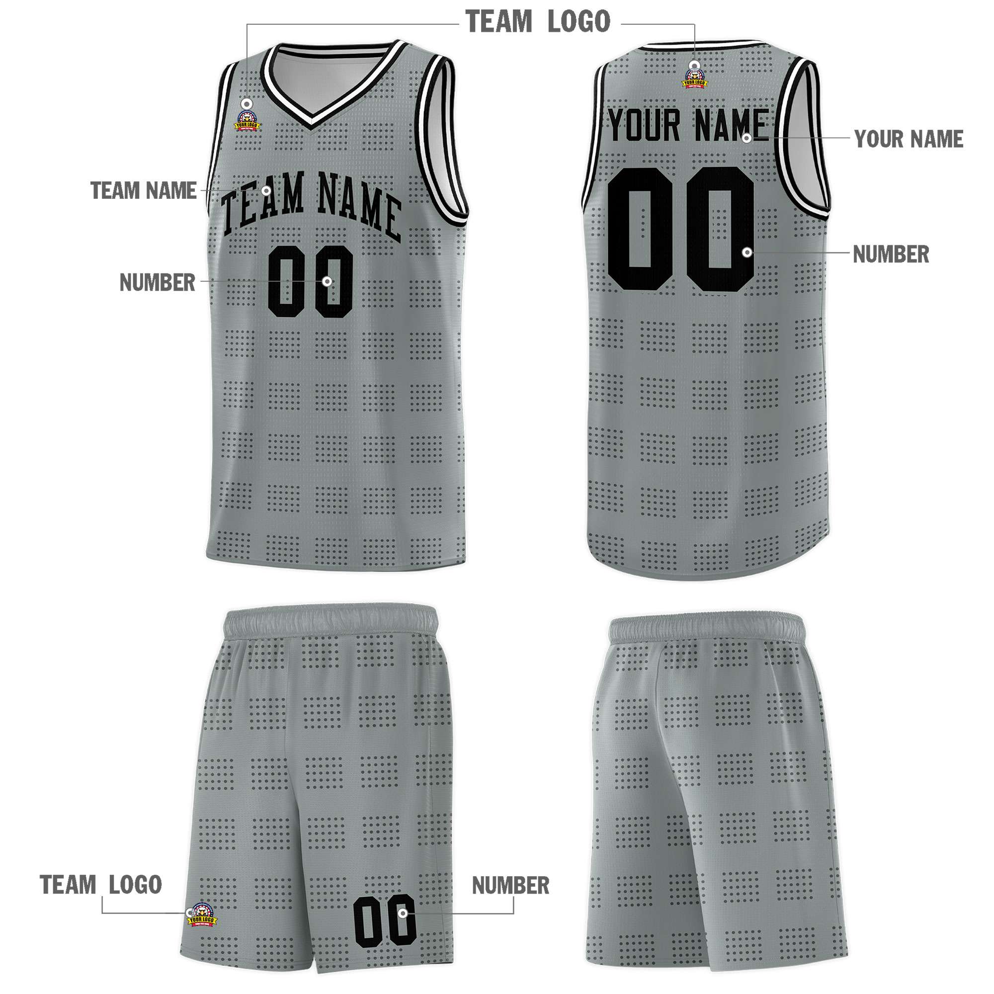 Custom Dark Gray Black Trailblazer Dot Pattern Sports Uniform Basketball Jersey