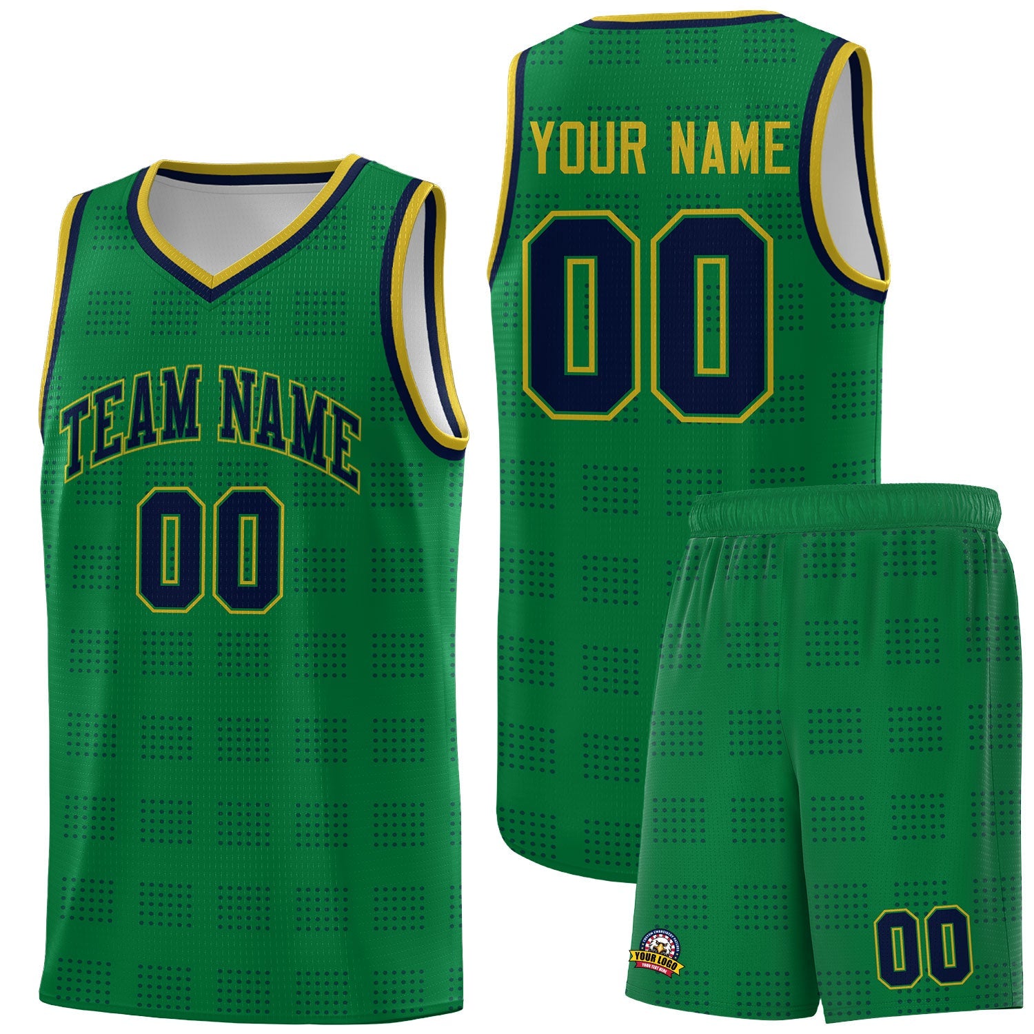 Custom Kelly Green Navy Trailblazer Dot Pattern Sports Uniform Basketball Jersey