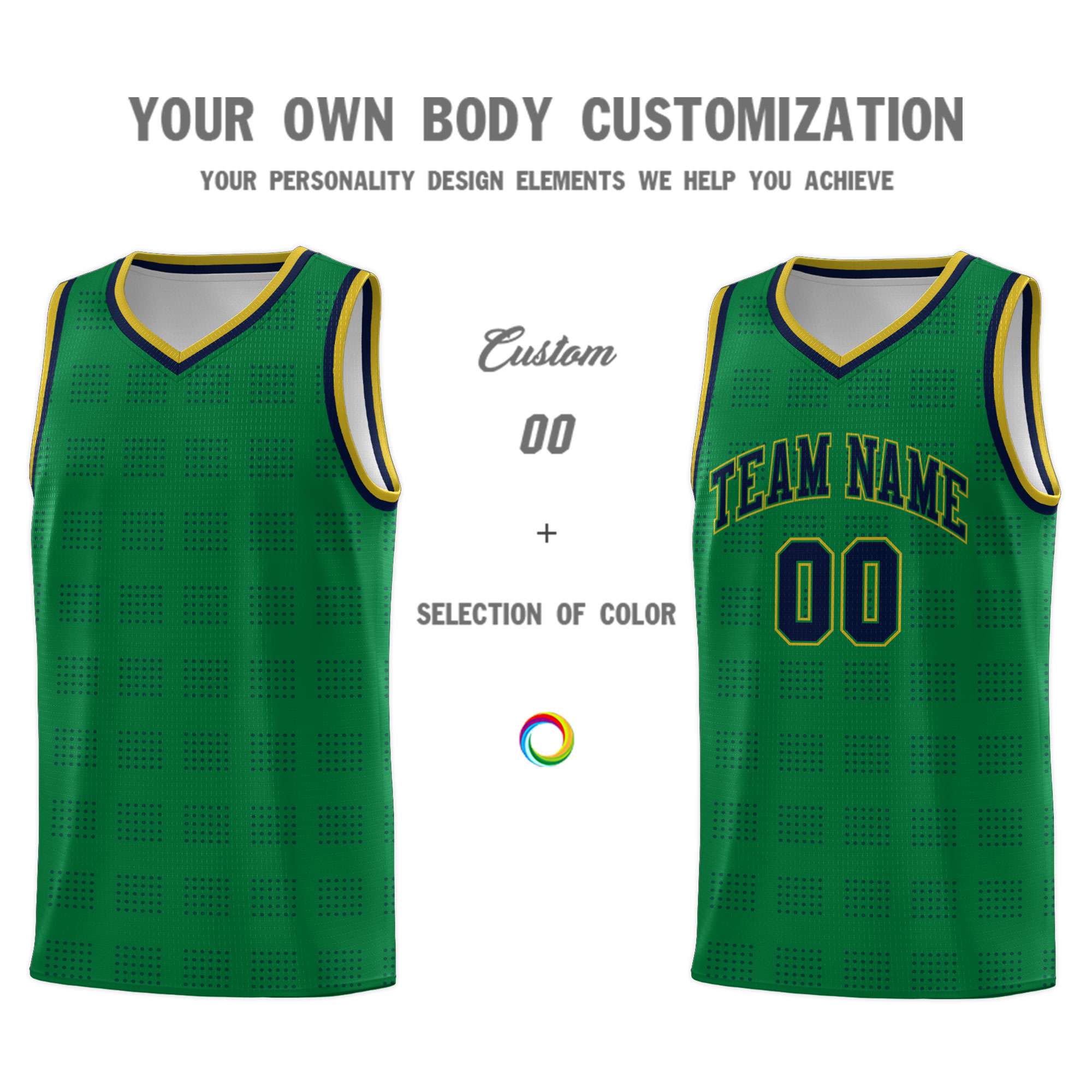 Custom Kelly Green Navy Trailblazer Dot Pattern Sports Uniform Basketball Jersey