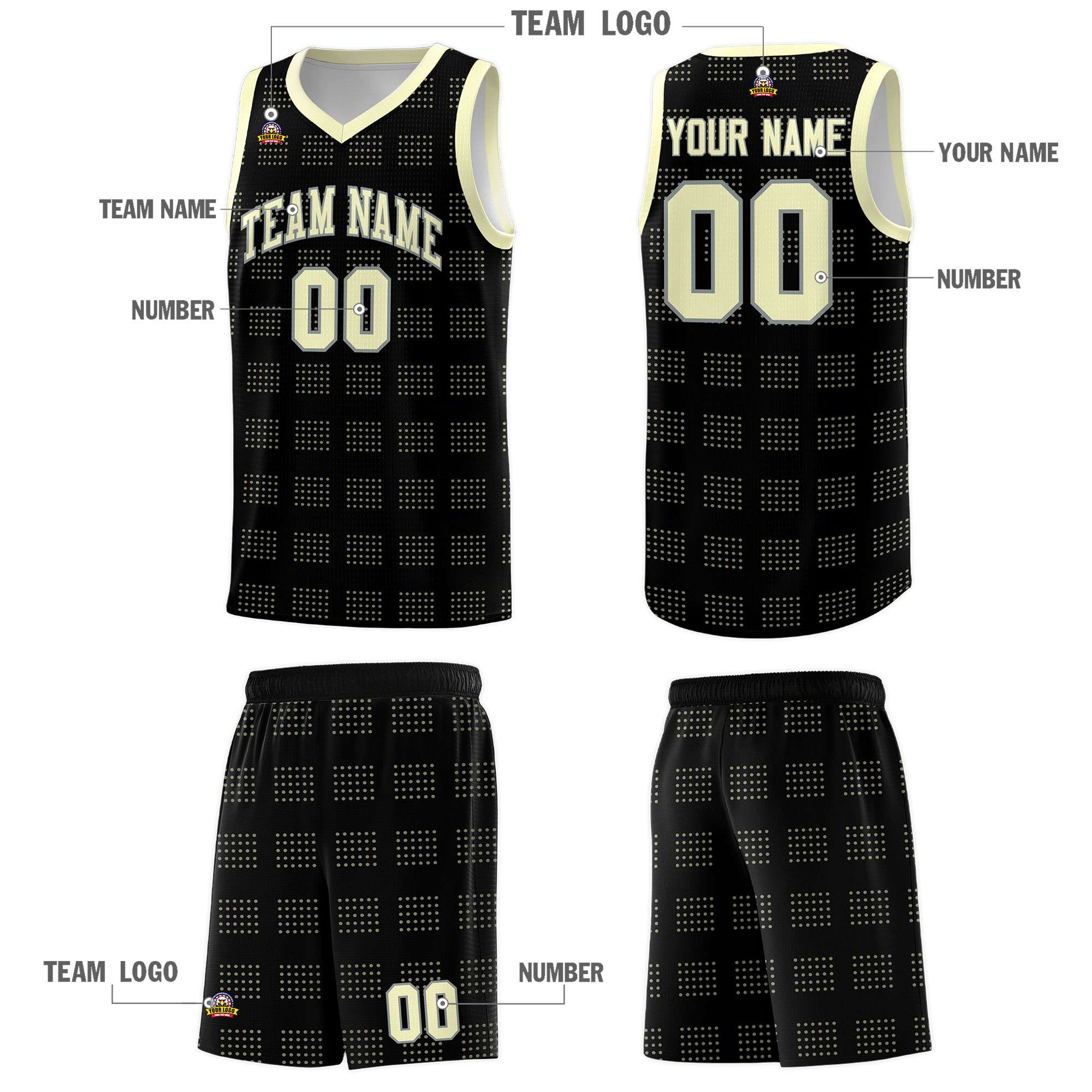 Custom Black Cream Trailblazer Dot Pattern Sports Uniform Basketball Jersey