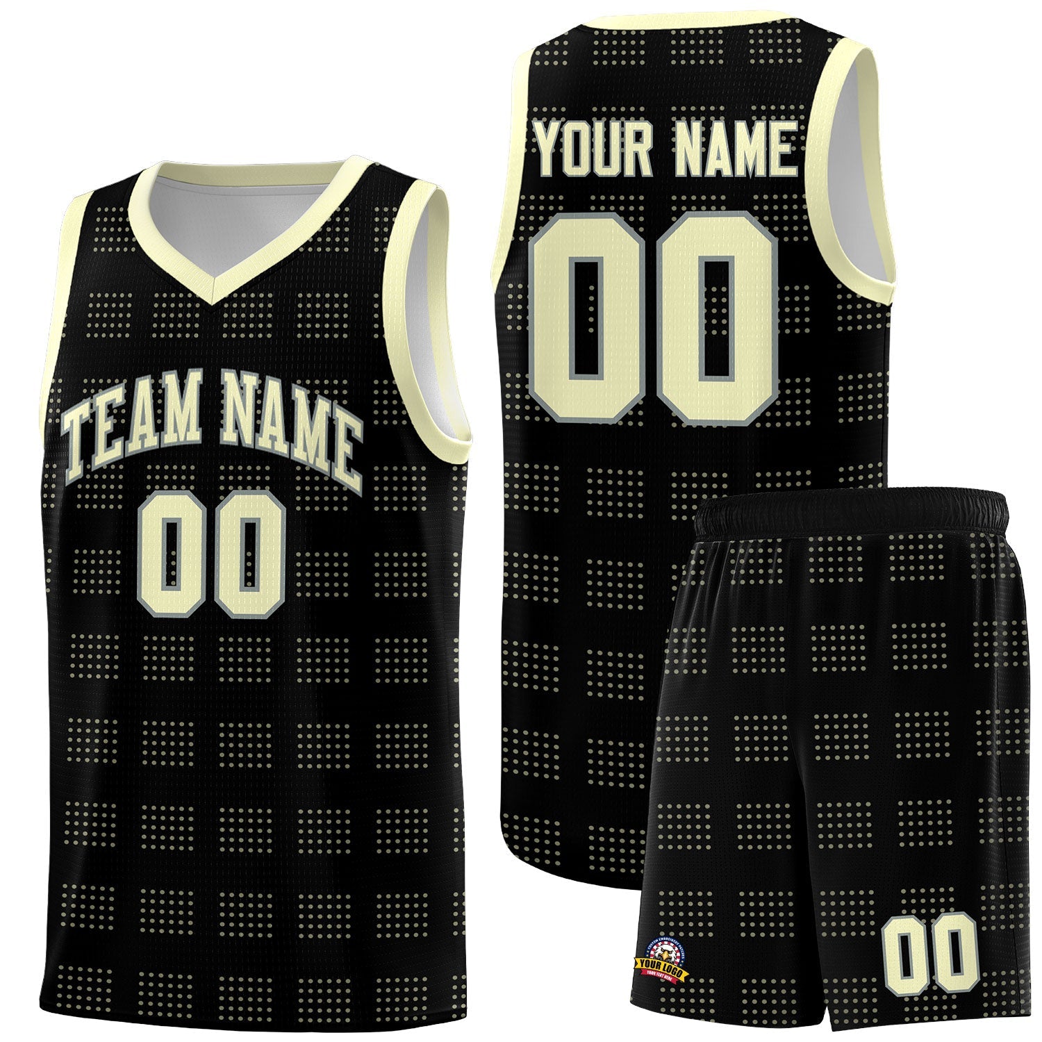 Custom Black Cream Trailblazer Dot Pattern Sports Uniform Basketball Jersey