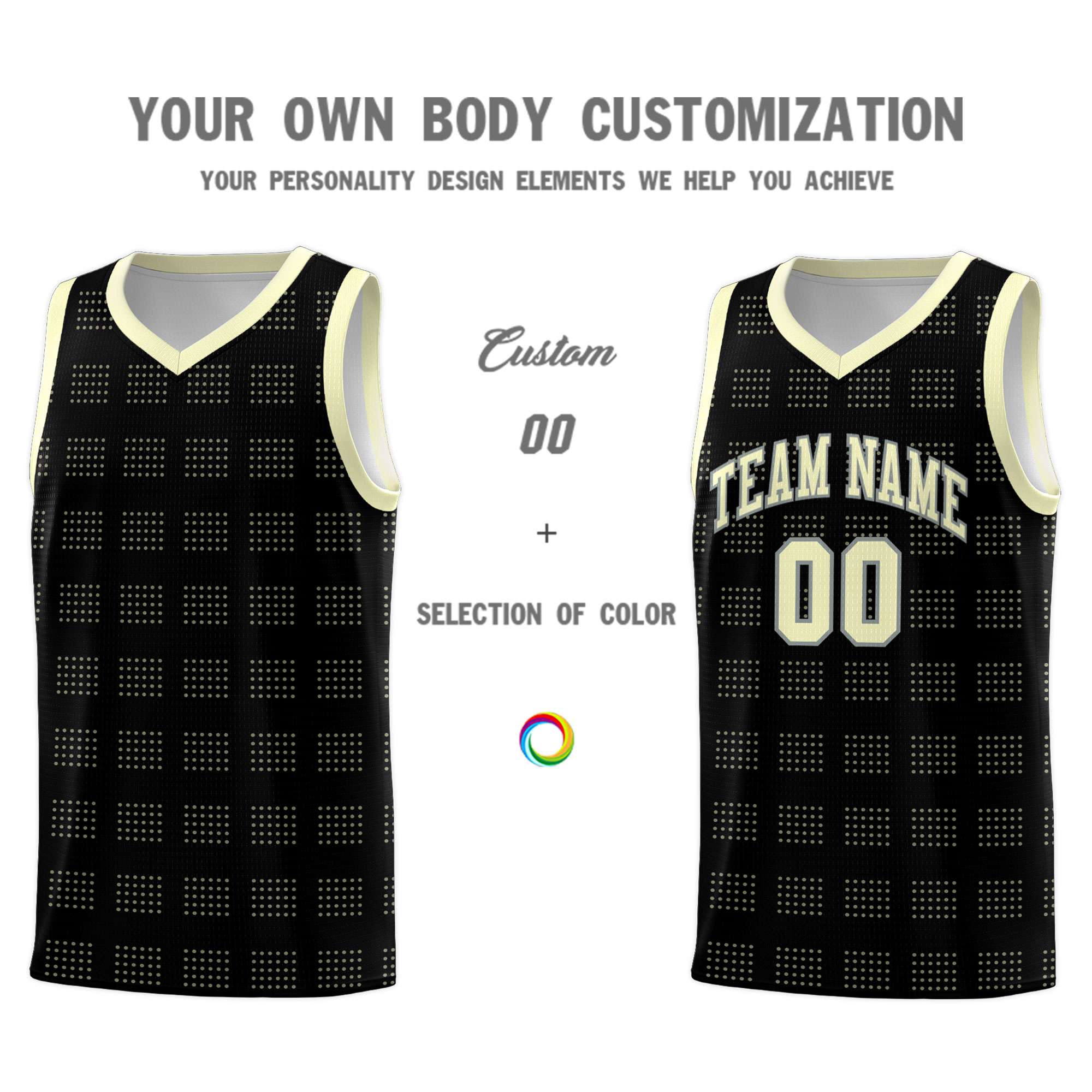 Custom Black Cream Trailblazer Dot Pattern Sports Uniform Basketball Jersey