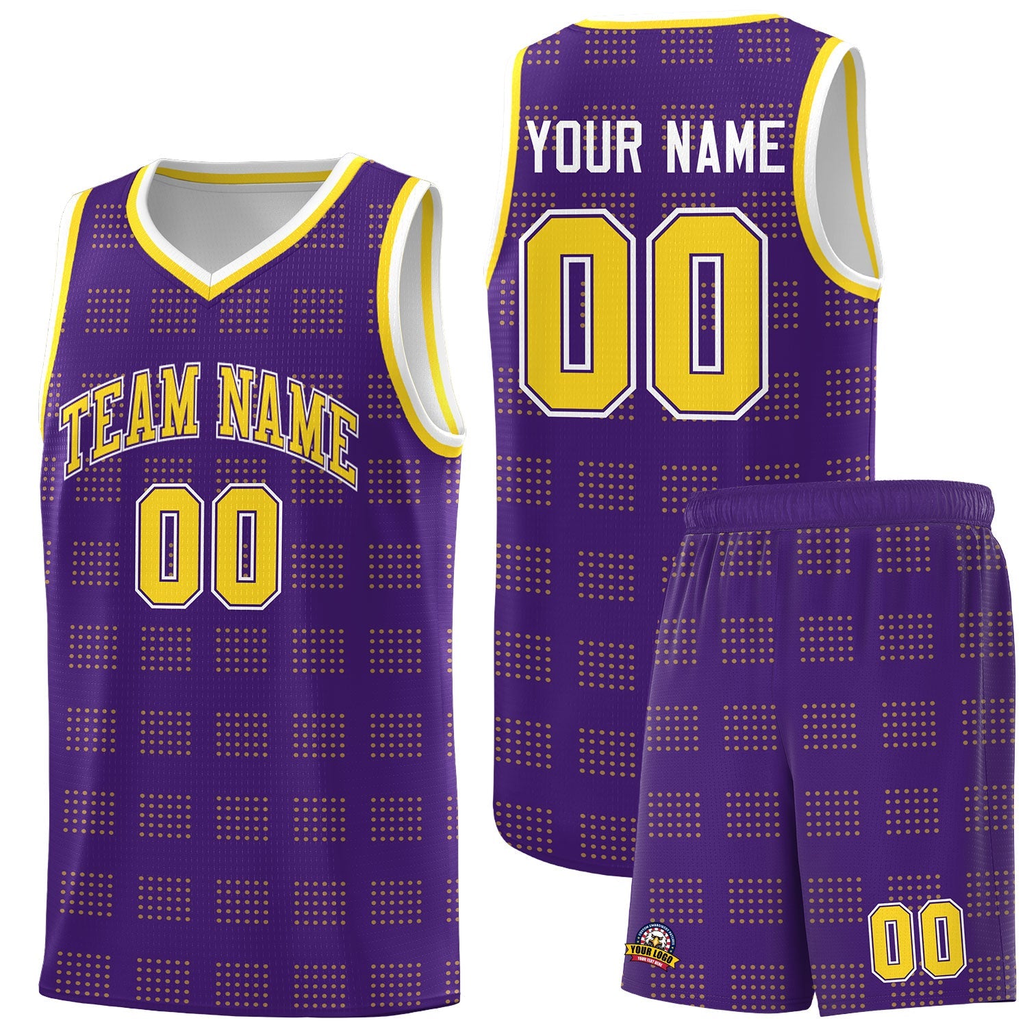 Custom Purple Gold Trailblazer Dot Pattern Sports Uniform Basketball Jersey