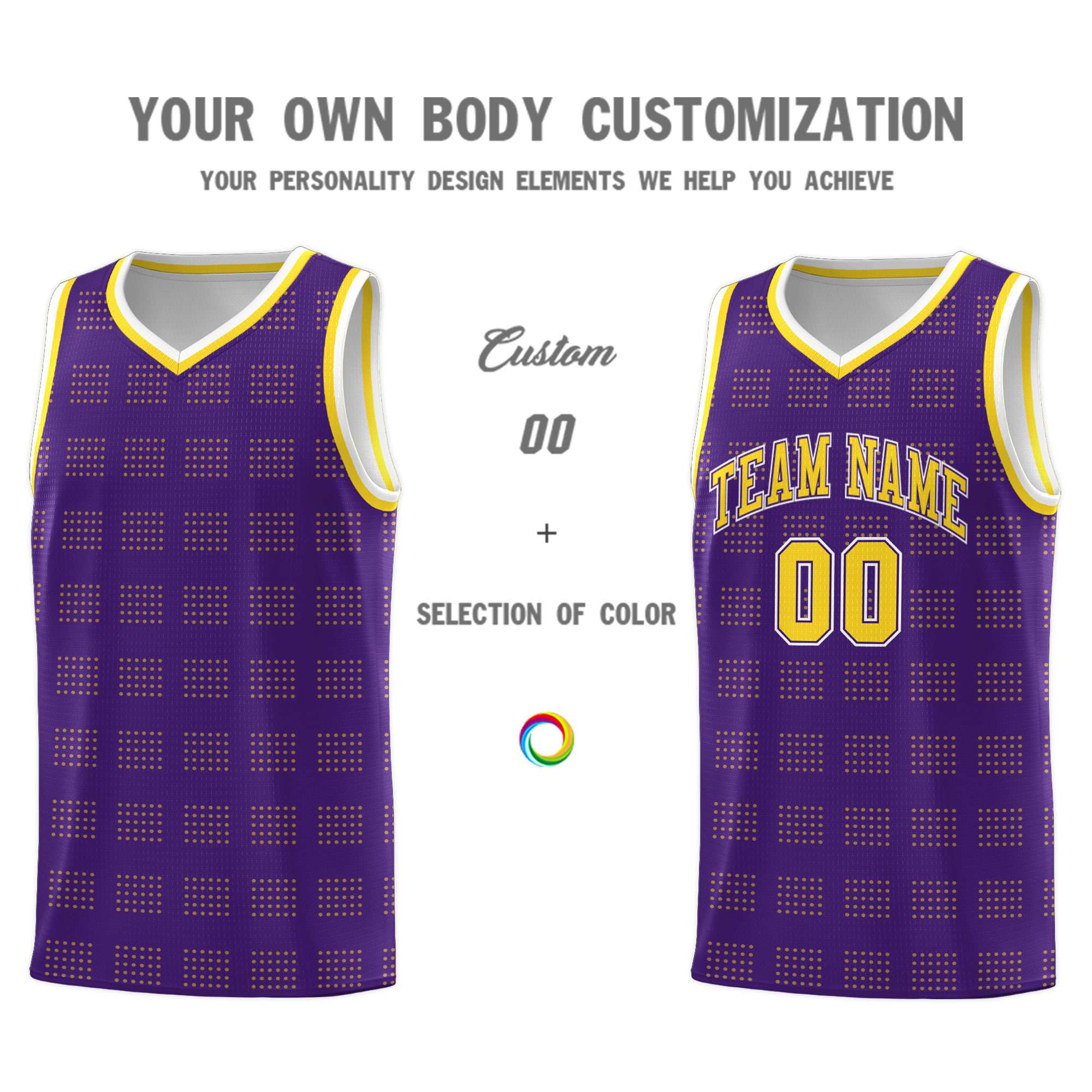 Custom Purple Gold Trailblazer Dot Pattern Sports Uniform Basketball Jersey