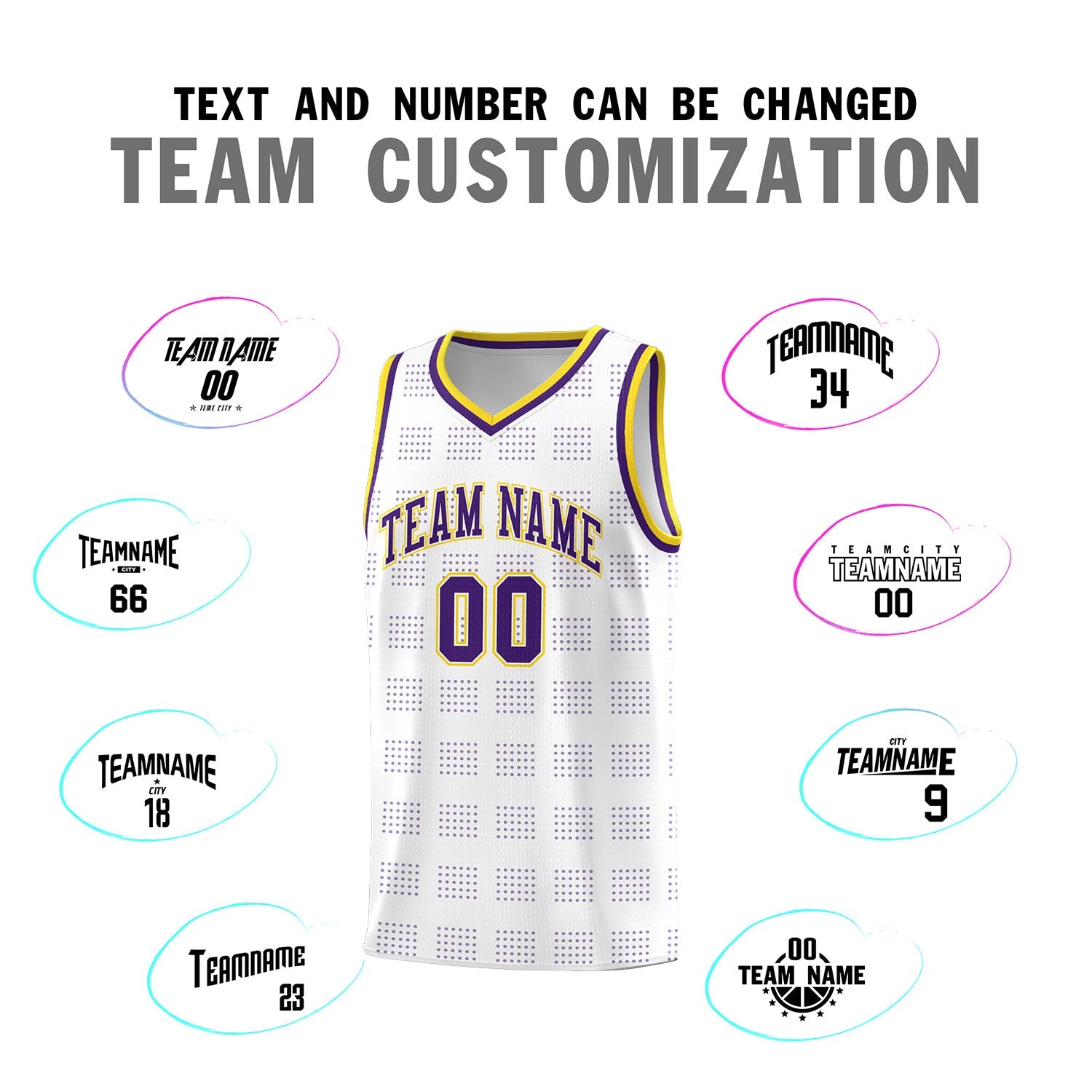 Custom White Purple Trailblazer Dot Pattern Sports Uniform Basketball Jersey