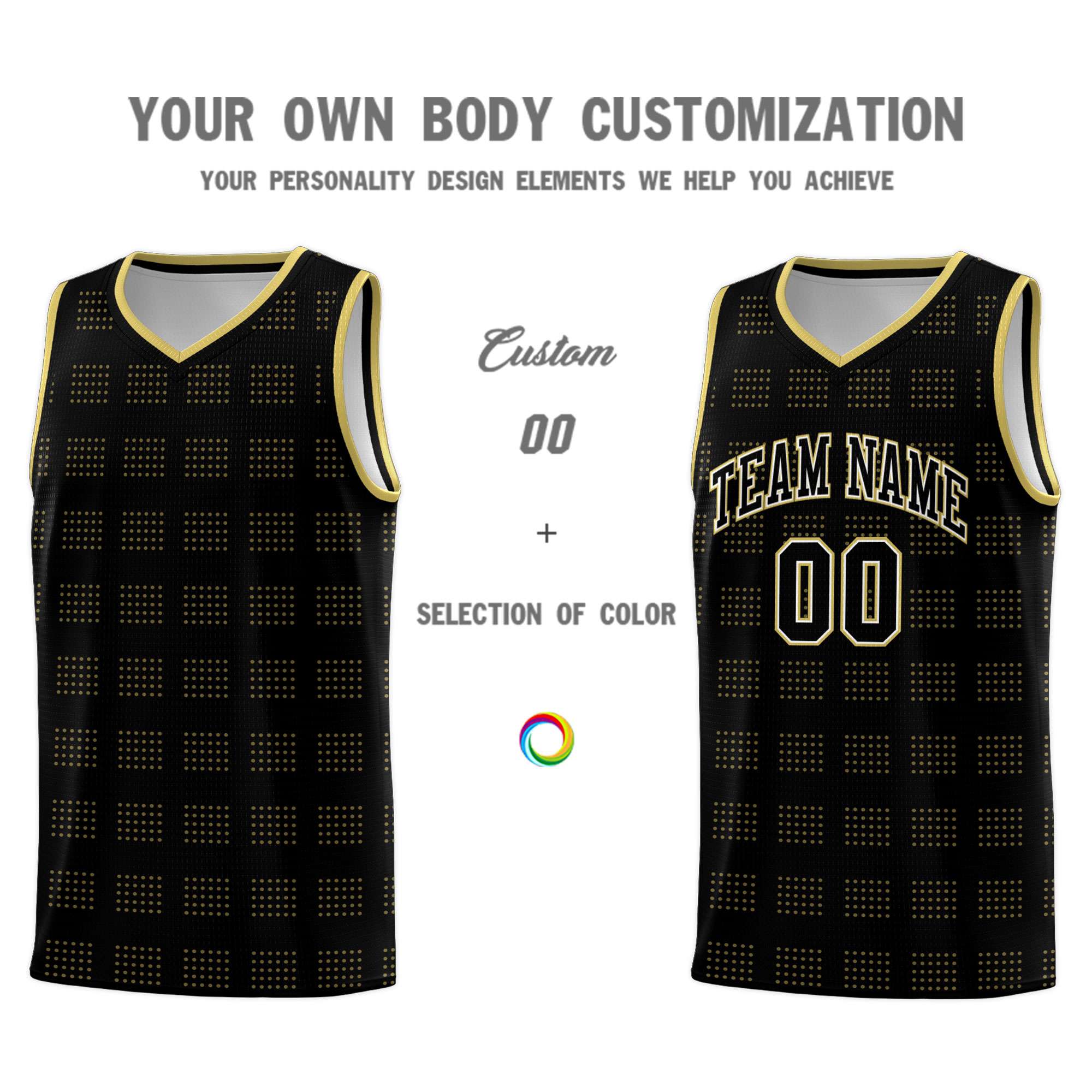 Custom Black Old Gold Trailblazer Dot Pattern Sports Uniform Basketball Jersey