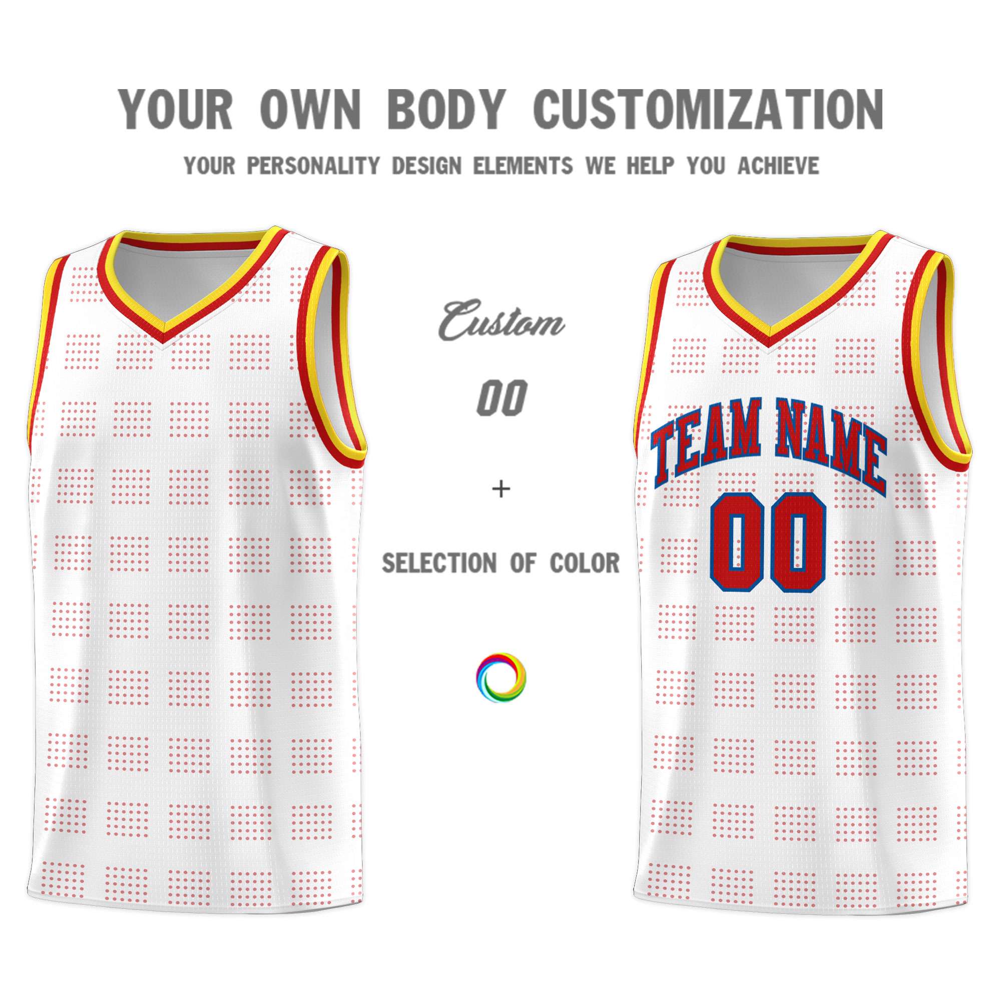 Custom White Red Trailblazer Dot Pattern Sports Uniform Basketball Jersey