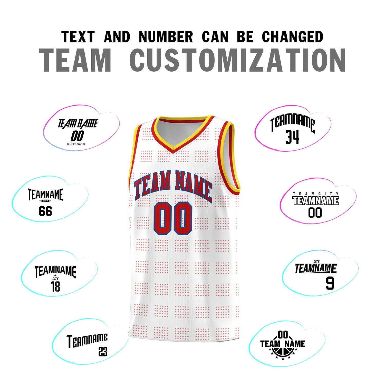 Custom White Red Trailblazer Dot Pattern Sports Uniform Basketball Jersey