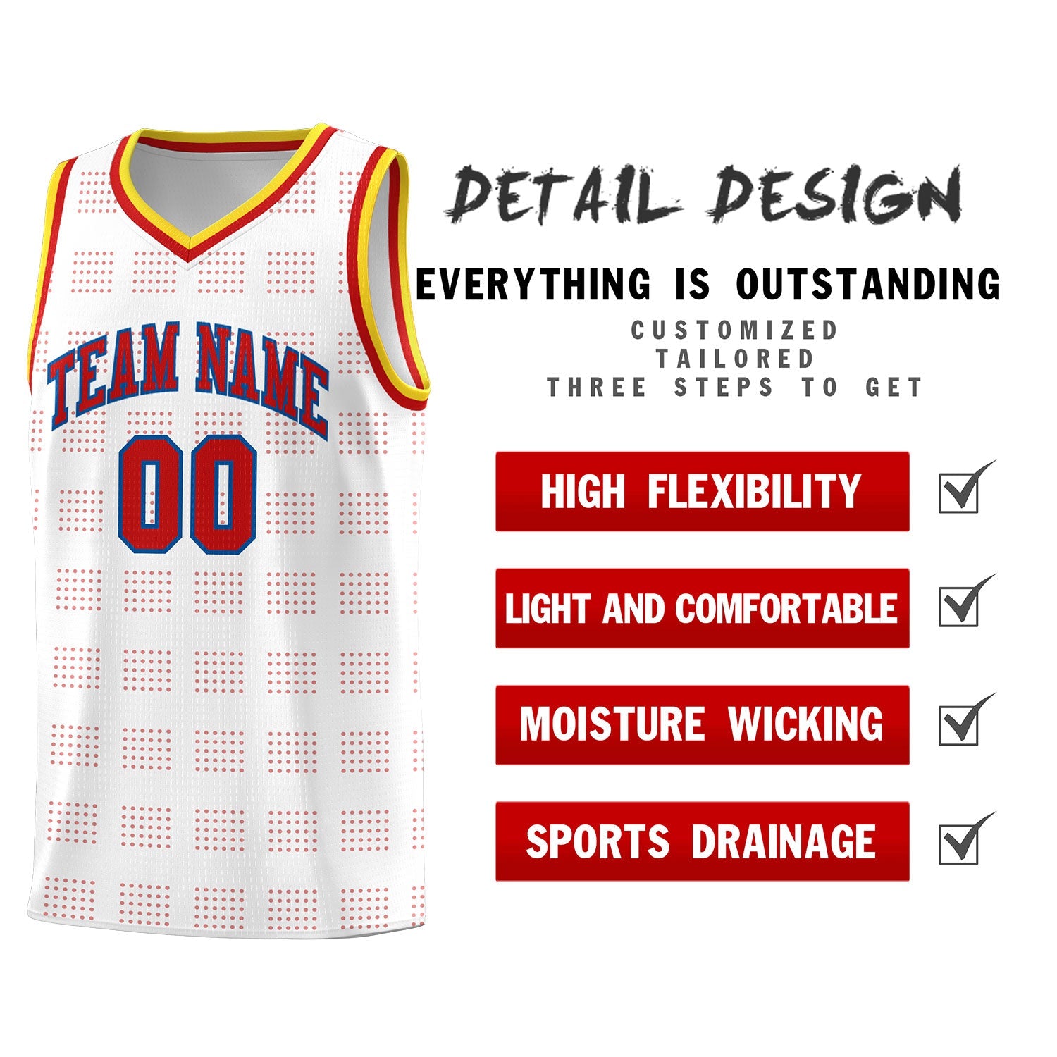 Custom White Red Trailblazer Dot Pattern Sports Uniform Basketball Jersey