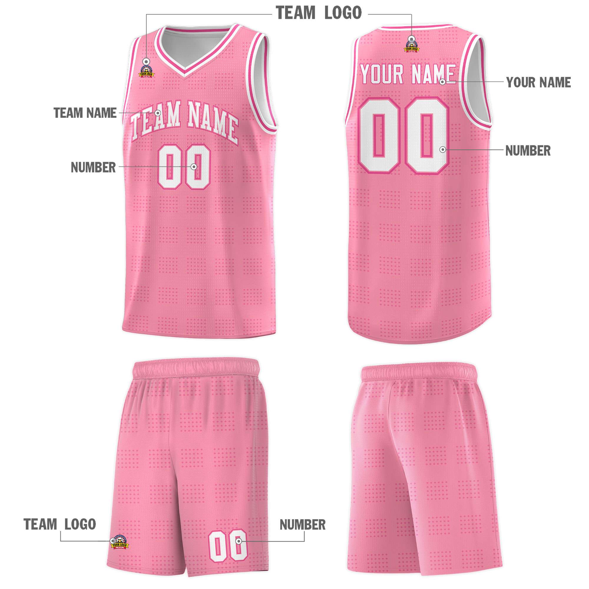 Custom Light Pink Pink Trailblazer Dot Pattern Sports Uniform Basketball Jersey